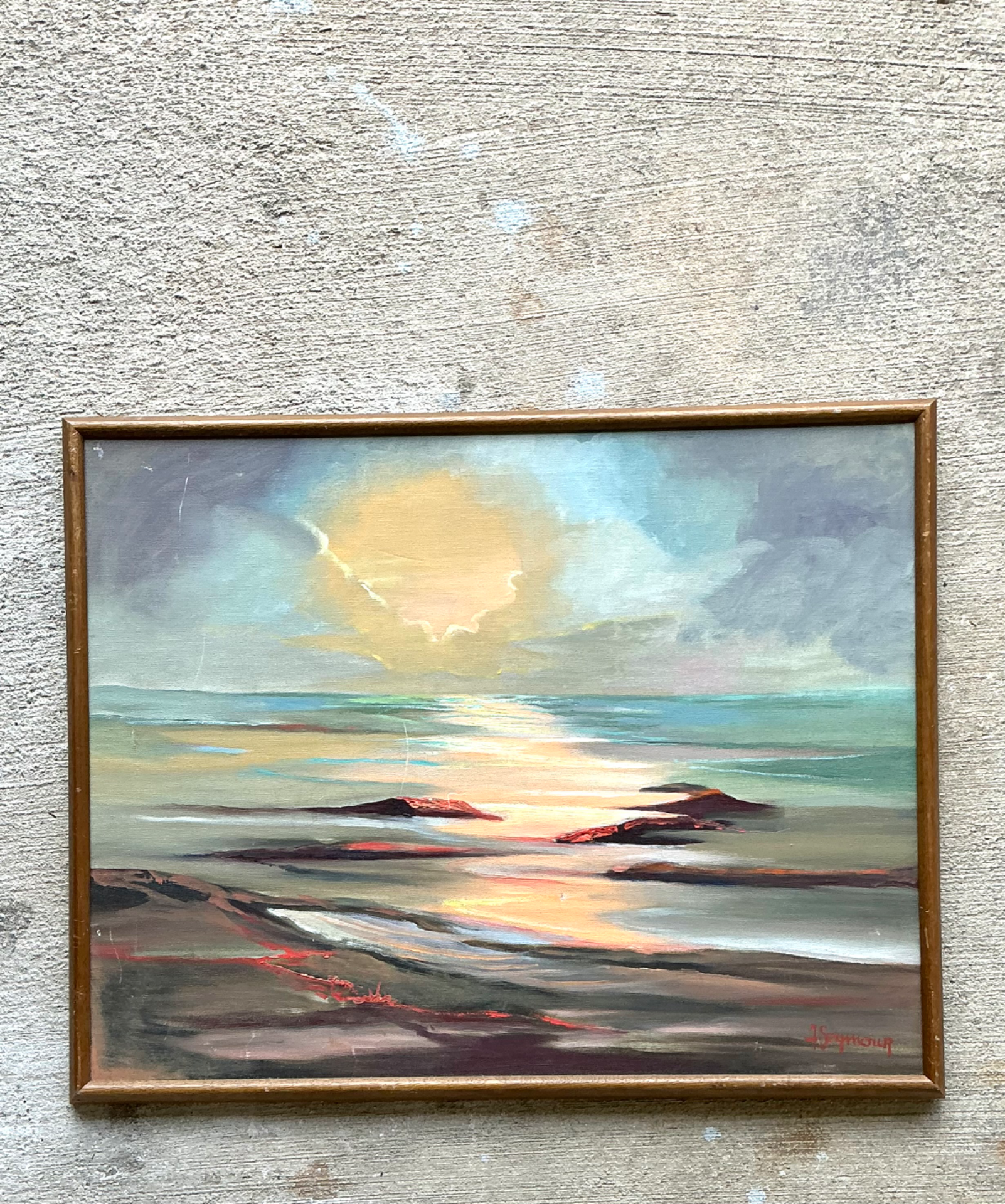 Vintage Framed Seascape Oil Painting - Detail view
