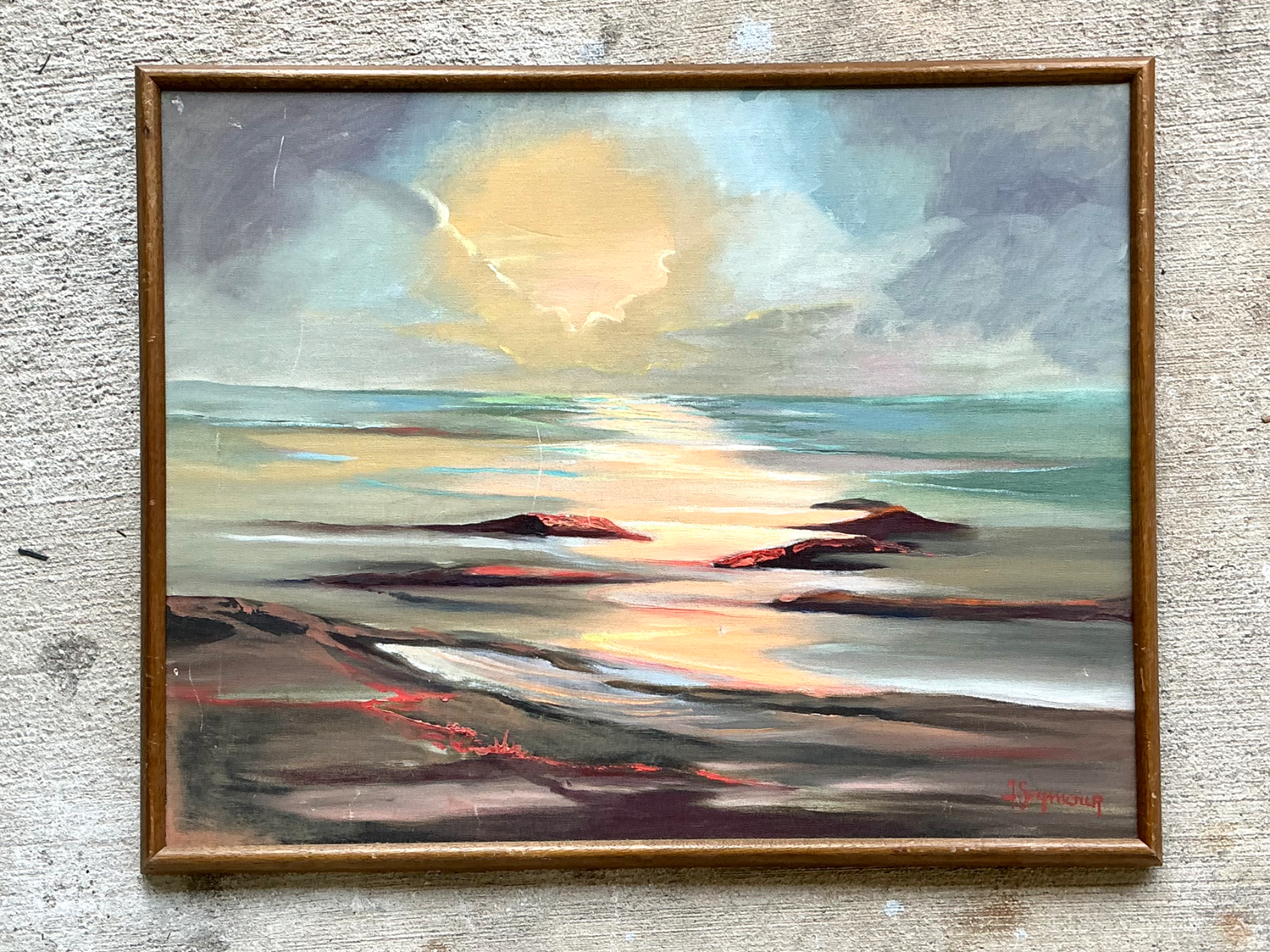 Vintage Framed Seascape Oil Painting - Side view