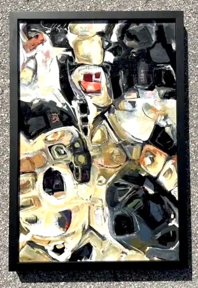 Vintage Original Abstract Oil Painting on Board - Canvas, 21.5W x 31.5H - Back view