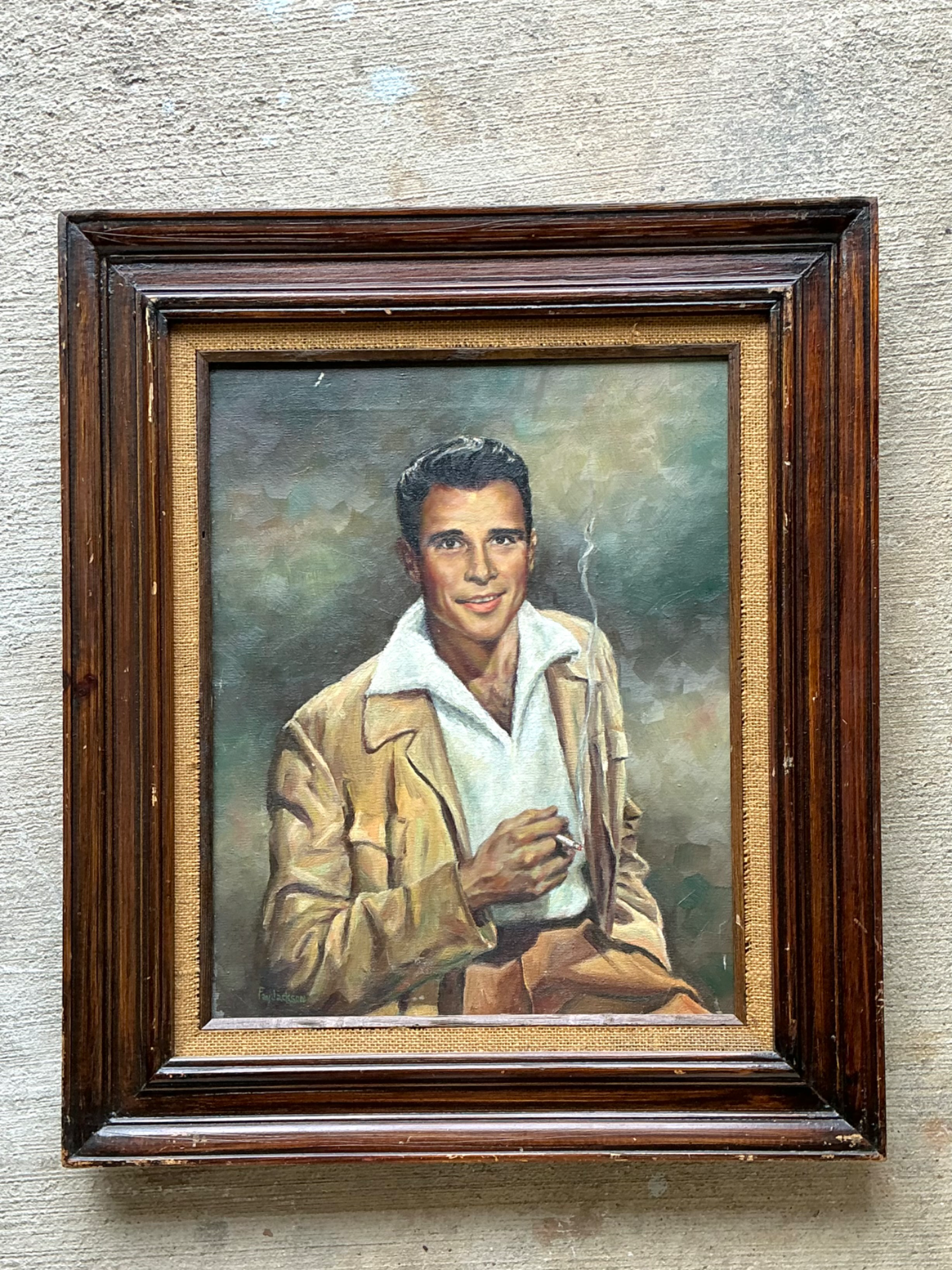 Vintage Framed Figurative Portrait Painting - Back view