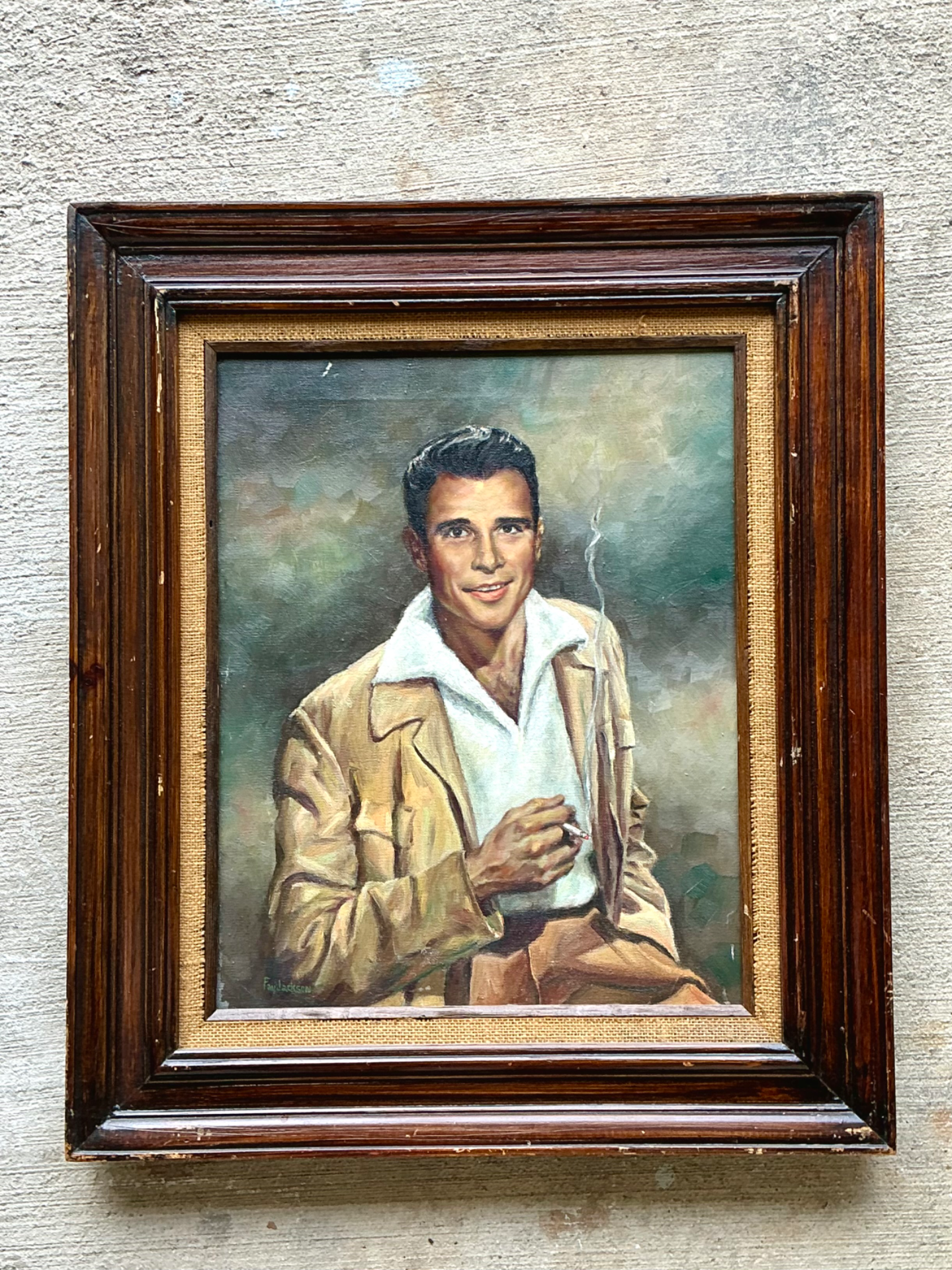 Vintage Framed Figurative Portrait Painting - Detail view