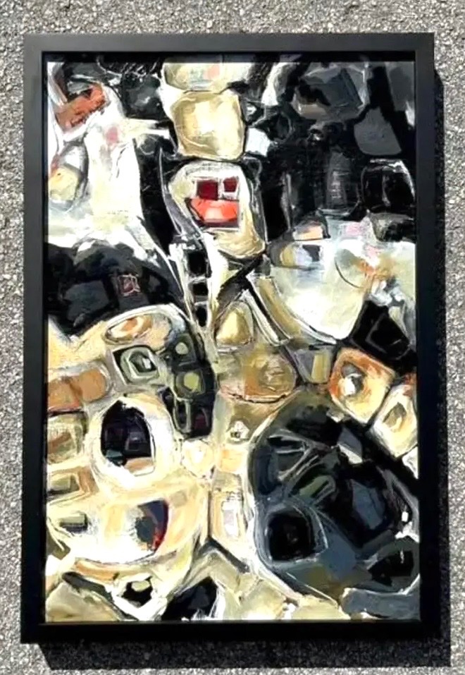Vintage Original Abstract Oil Painting on Board - Canvas, 21.5W x 31.5H - Top view