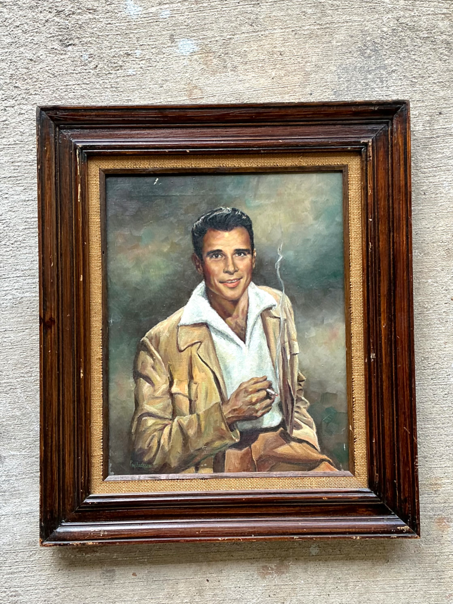 Vintage Framed Figurative Portrait Painting - Top view