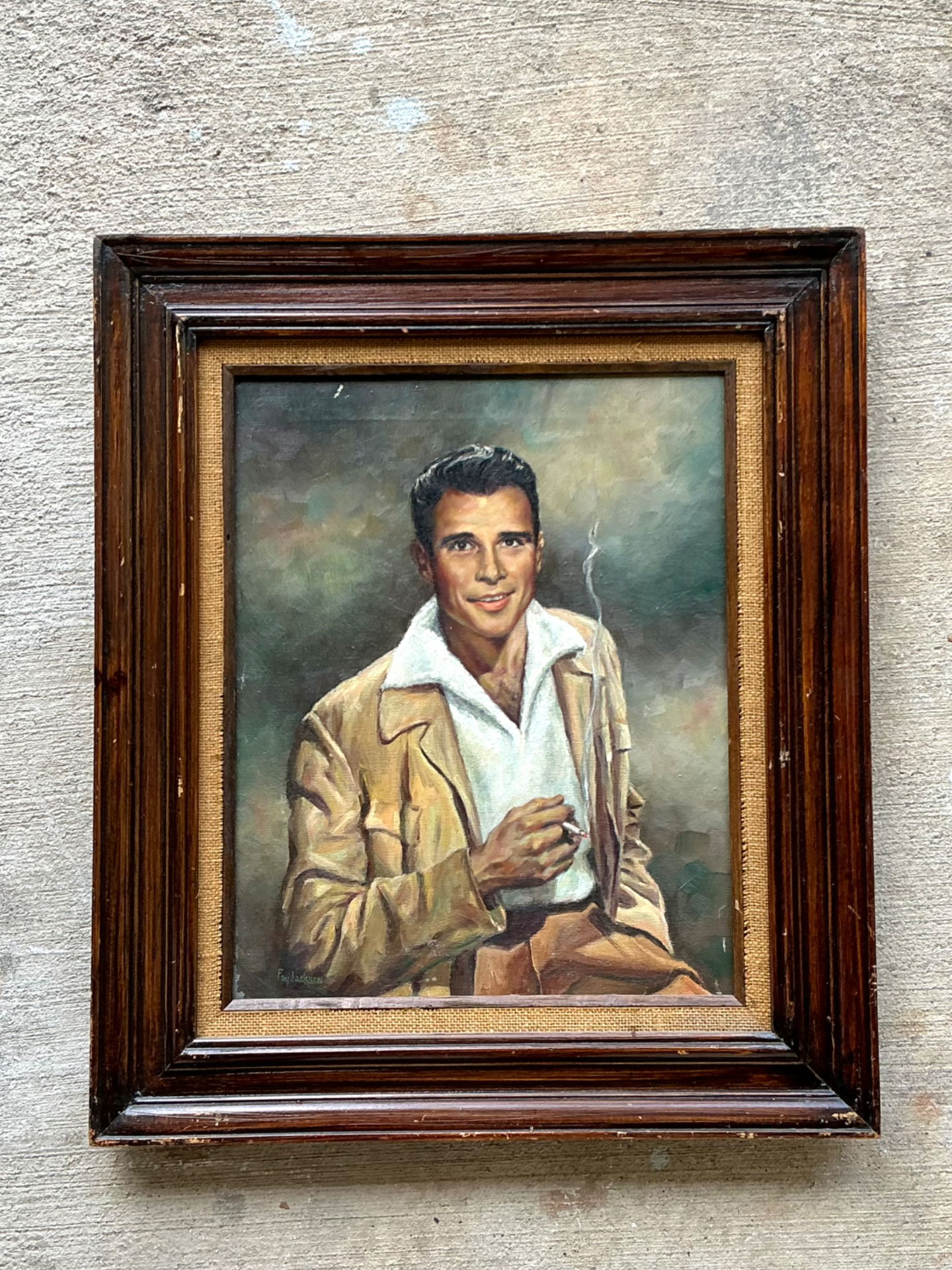 Vintage Framed Figurative Portrait Painting - Side view