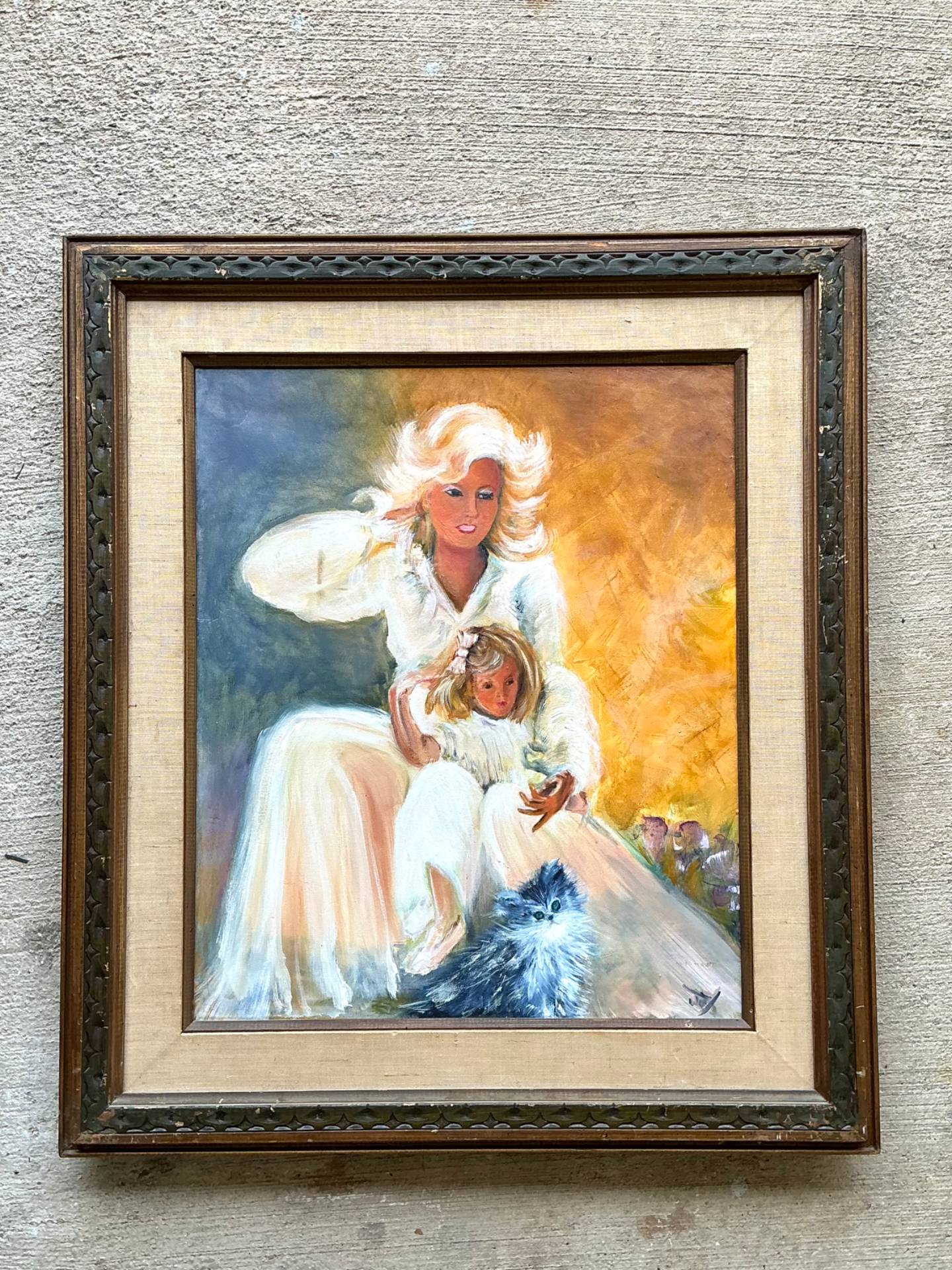 Vintage Mother and Child Oil Painting - Detail view