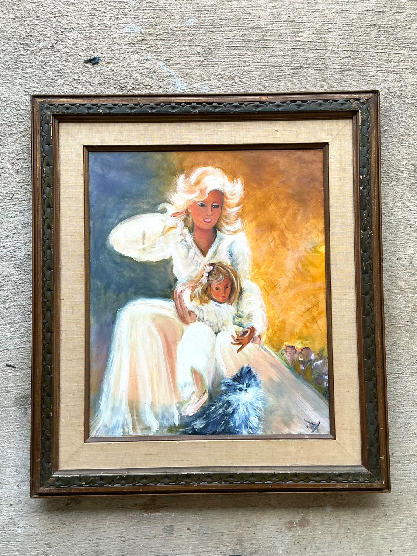 Vintage Mother and Child Oil Painting - Top view