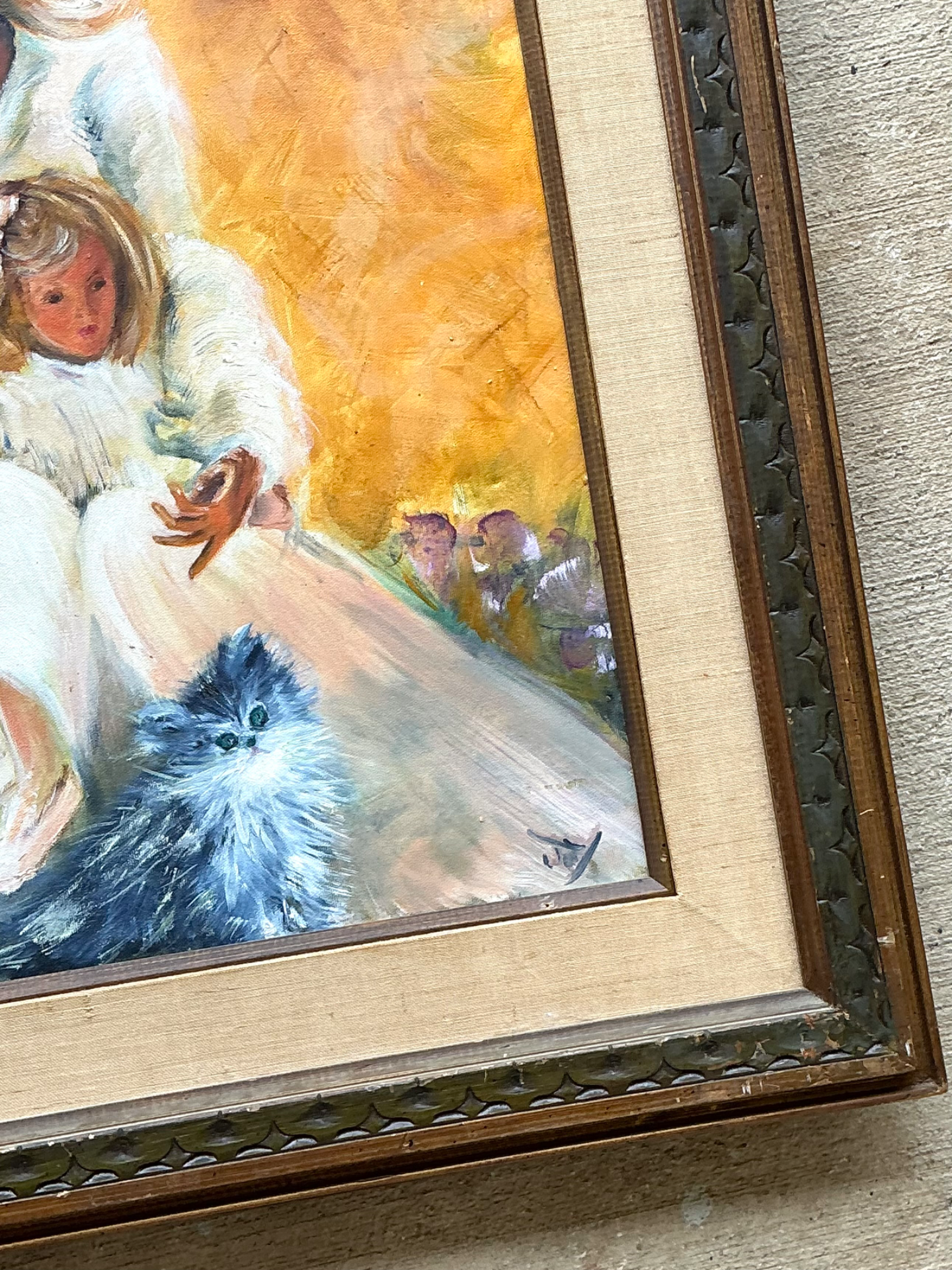 Vintage Mother and Child Oil Painting - Side view