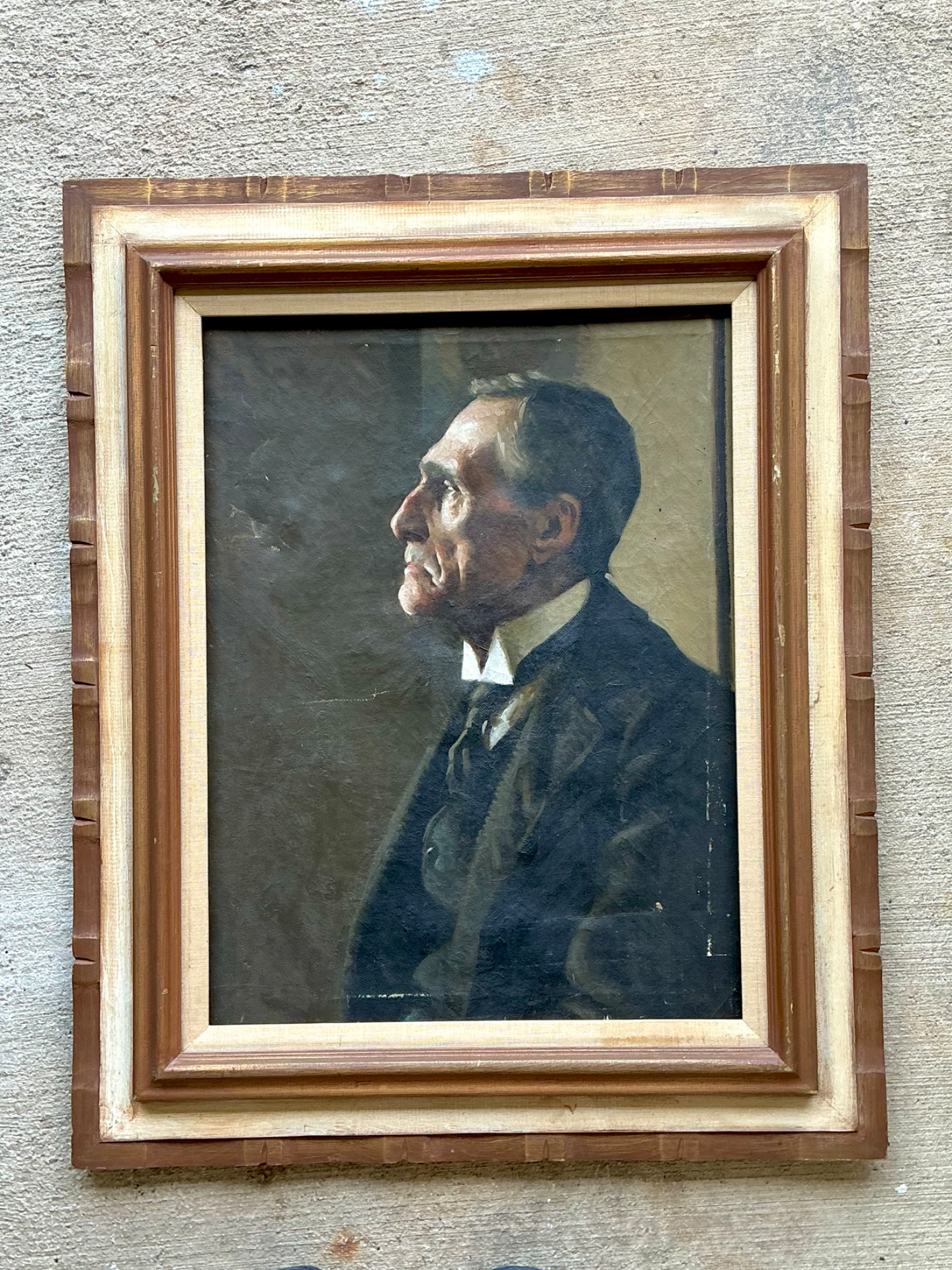 Vintage Male Portrait Oil Painting - Back view