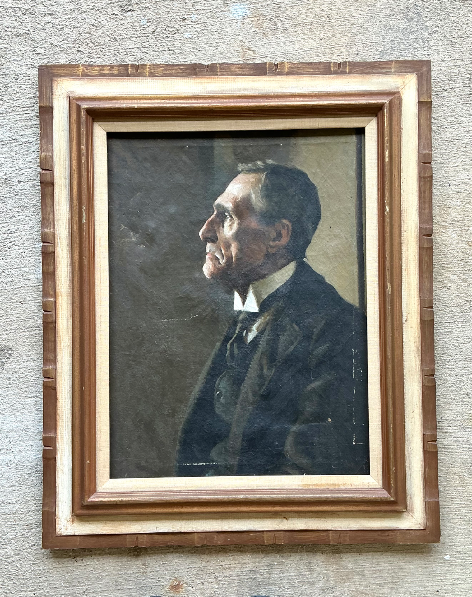Vintage Male Portrait Oil Painting - Detail view