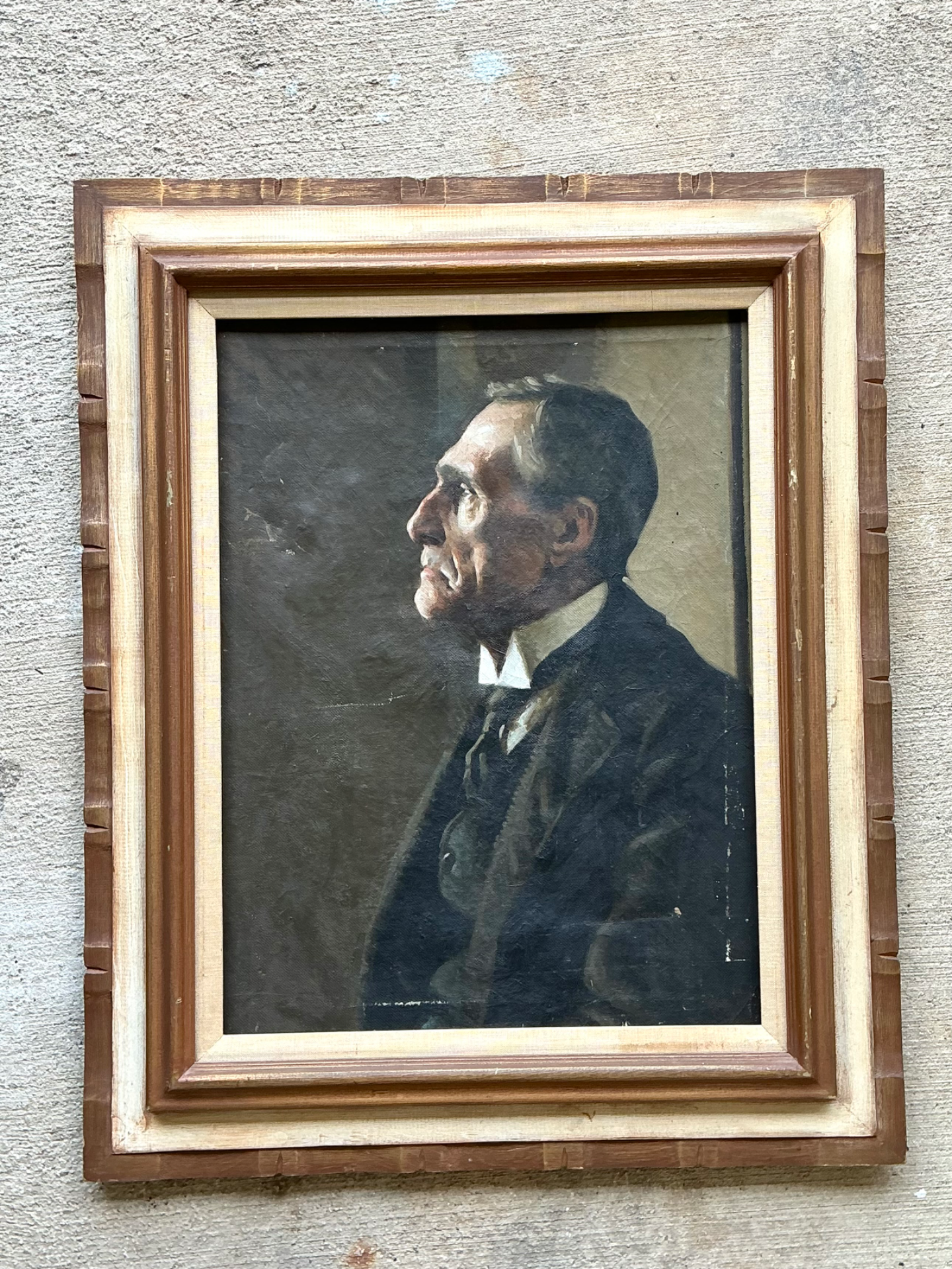 Vintage Male Portrait Oil Painting - Top view