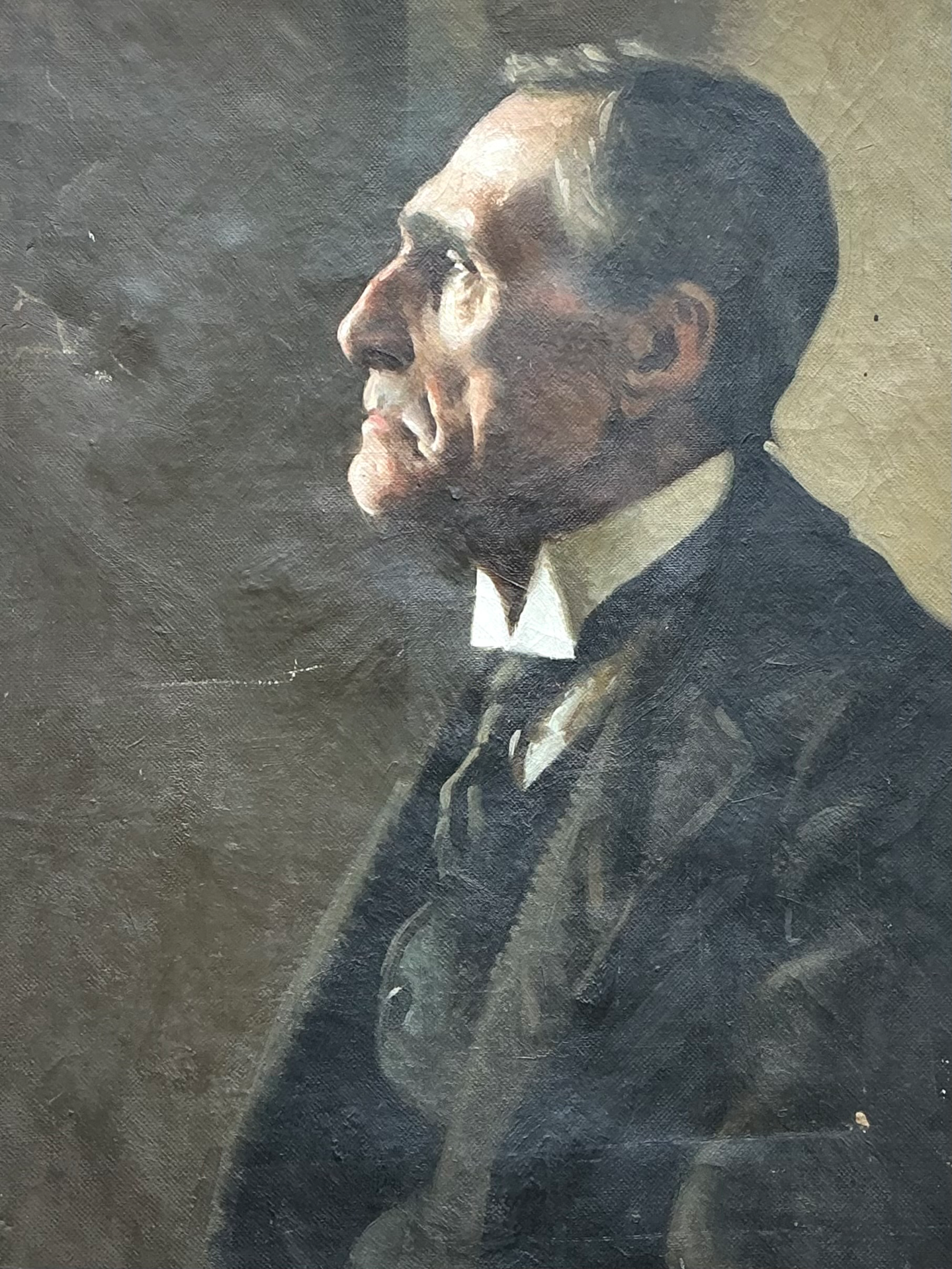 Vintage Male Portrait Oil Painting - Side view