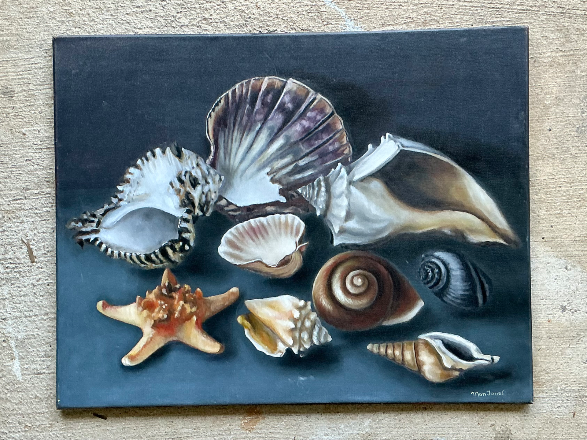 Vintage Mon Jones Shell Still Life Oil Painting - Top view
