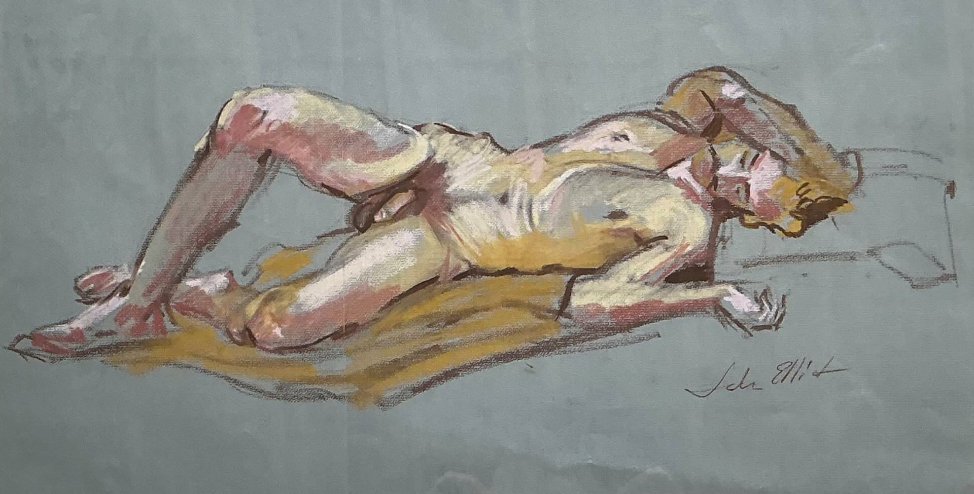 Vintage Figurative Male Nude Portrait - Detail view
