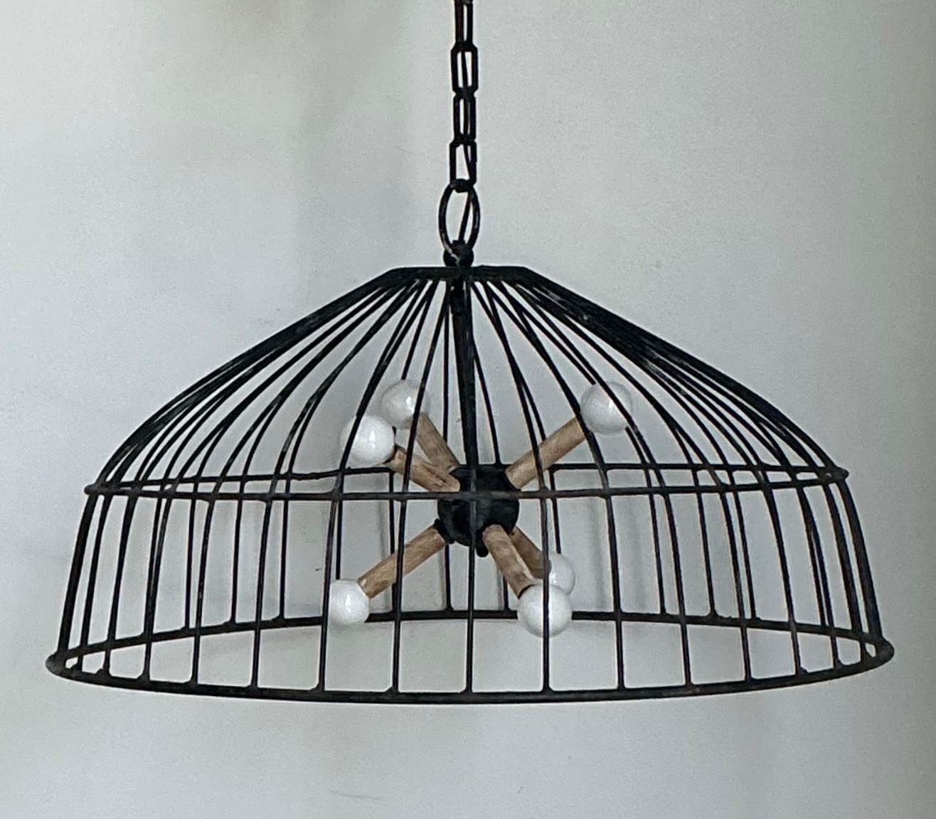 Vintage Monumental Industrial Metal Cage Pendant Light - Side view