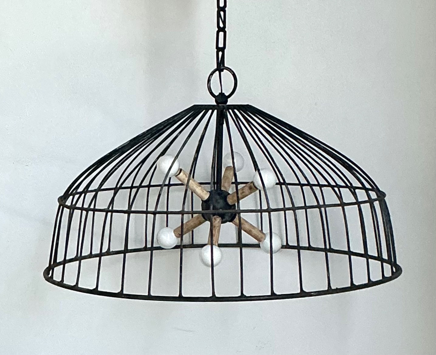 Vintage Monumental Industrial Metal Cage Pendant Light - Top view