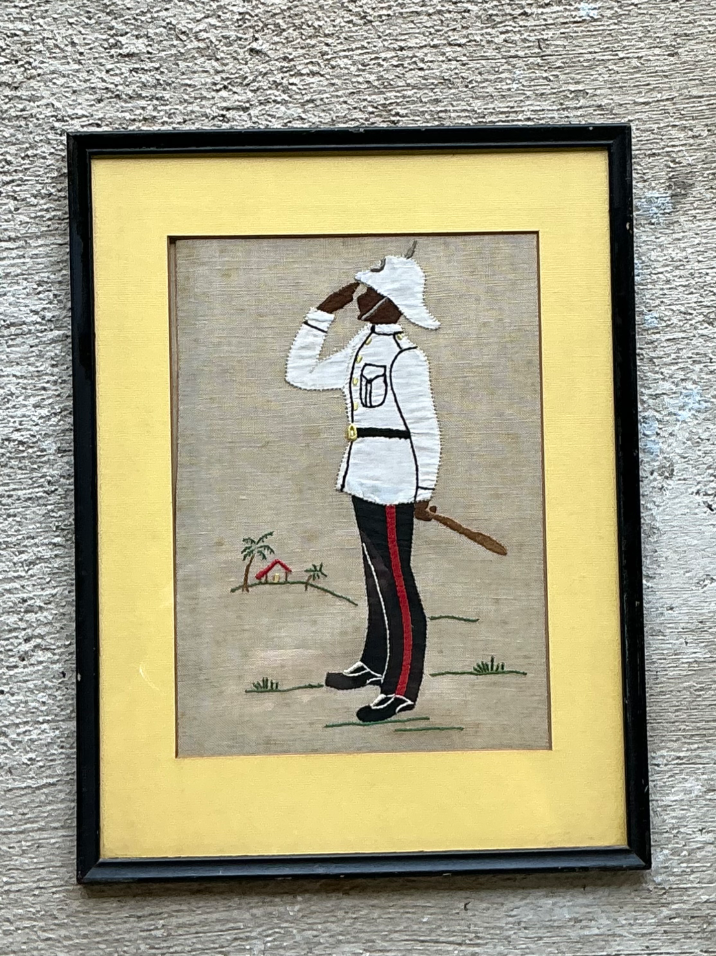 Vintage Framed Soldier Embroidery Art - Back view