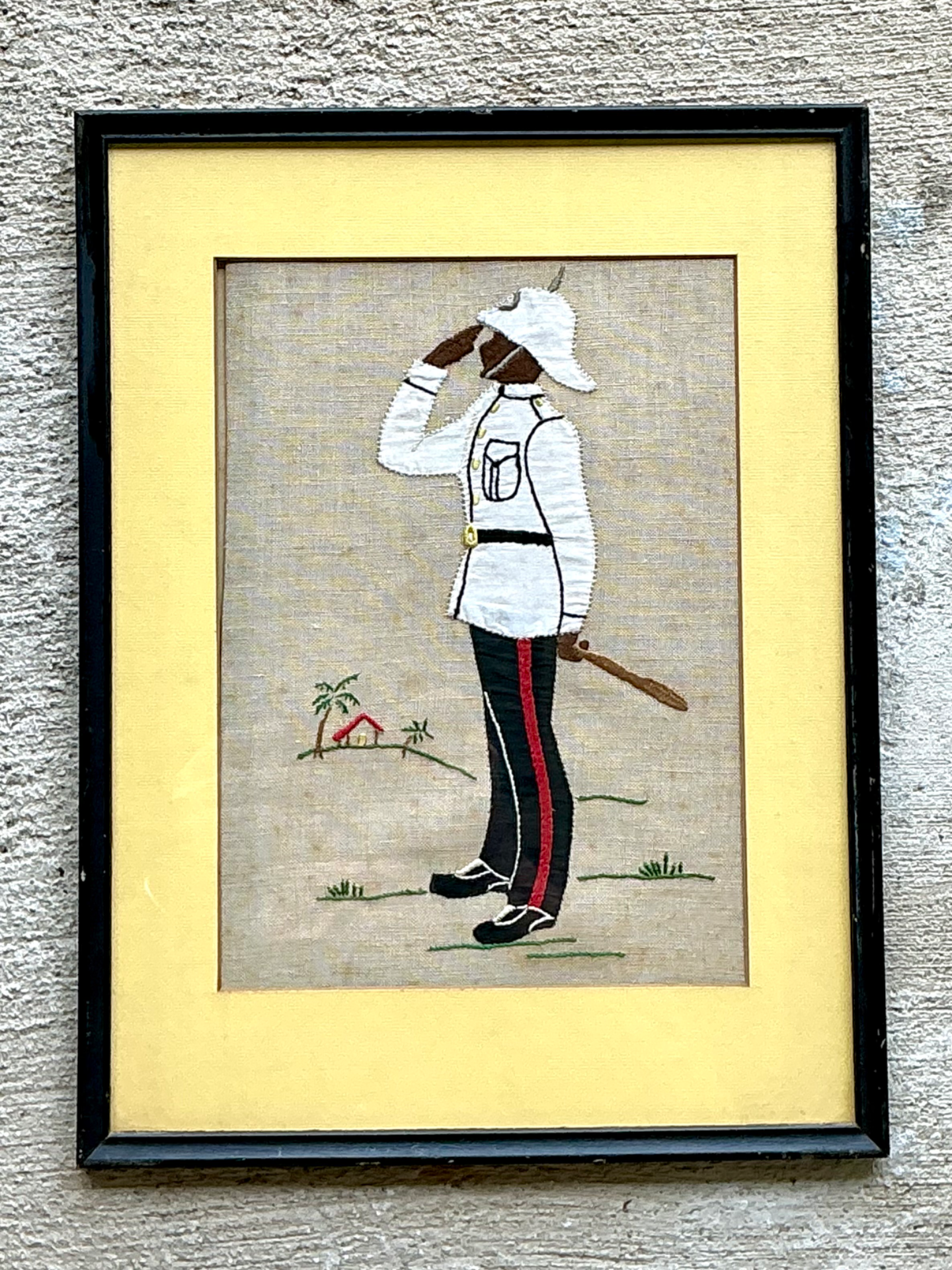 Vintage Framed Soldier Embroidery Art - Top view
