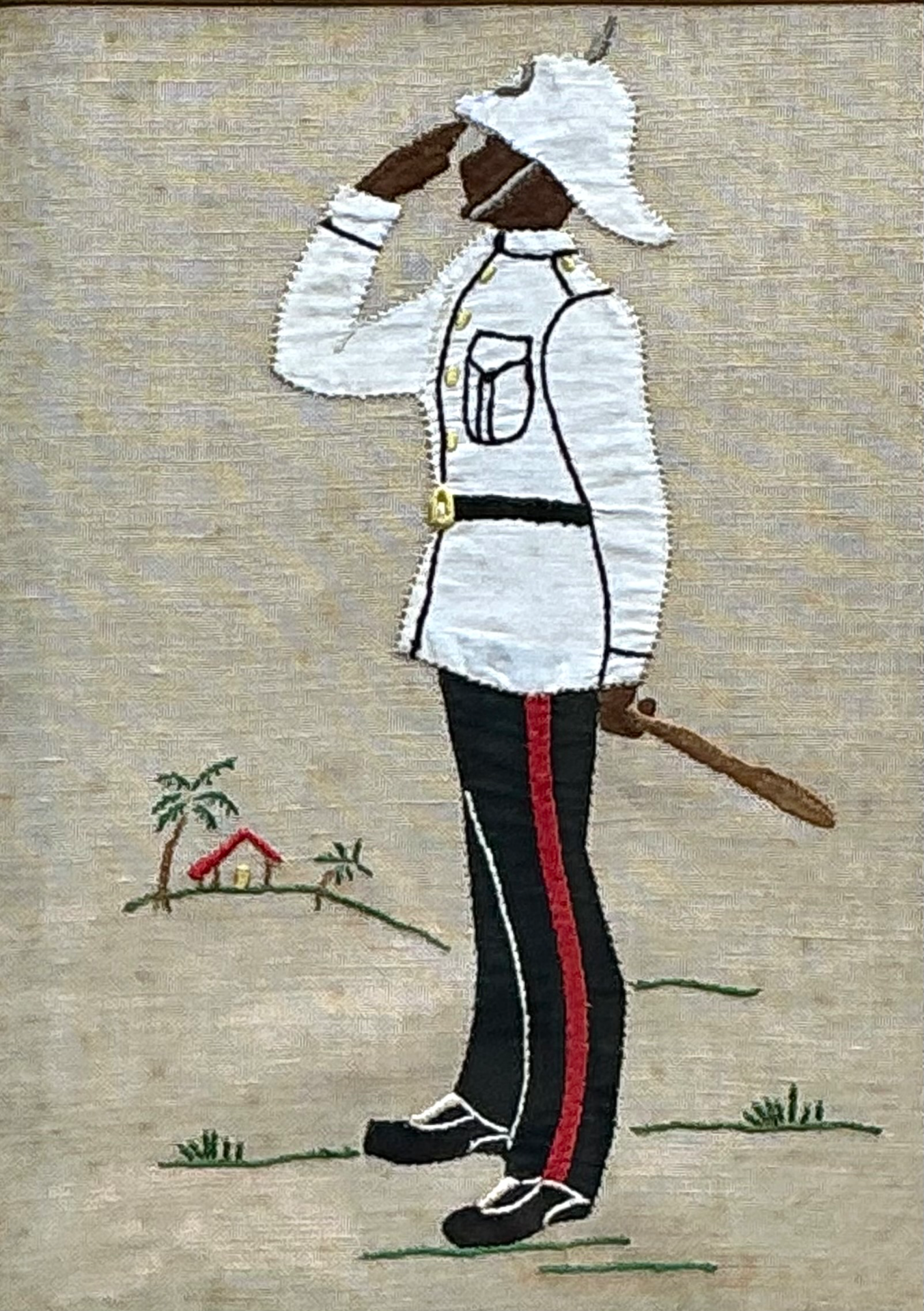 Vintage Framed Soldier Embroidery Art - Side view