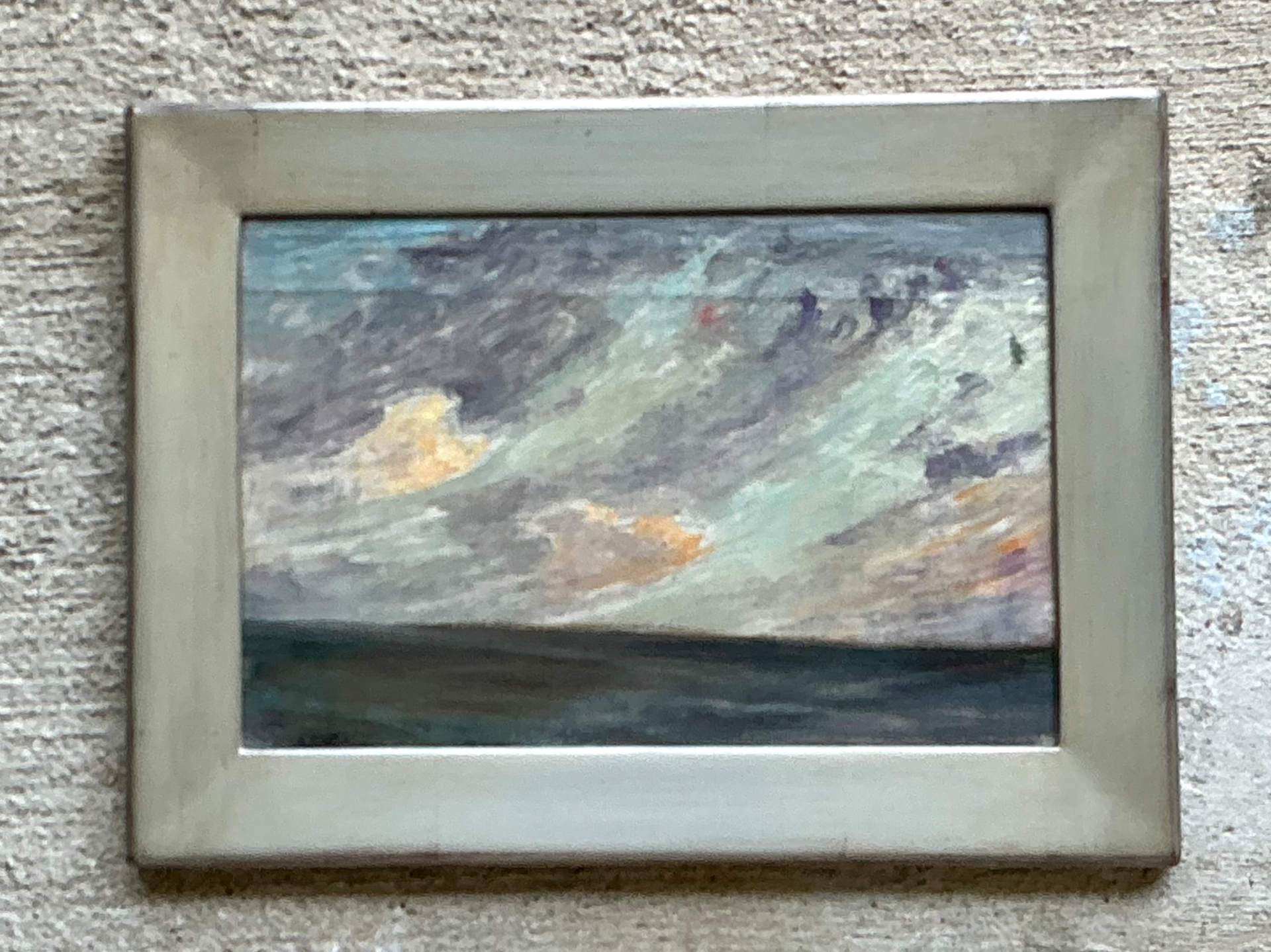 Vintage Framed Seascape Oil Painting - Top view