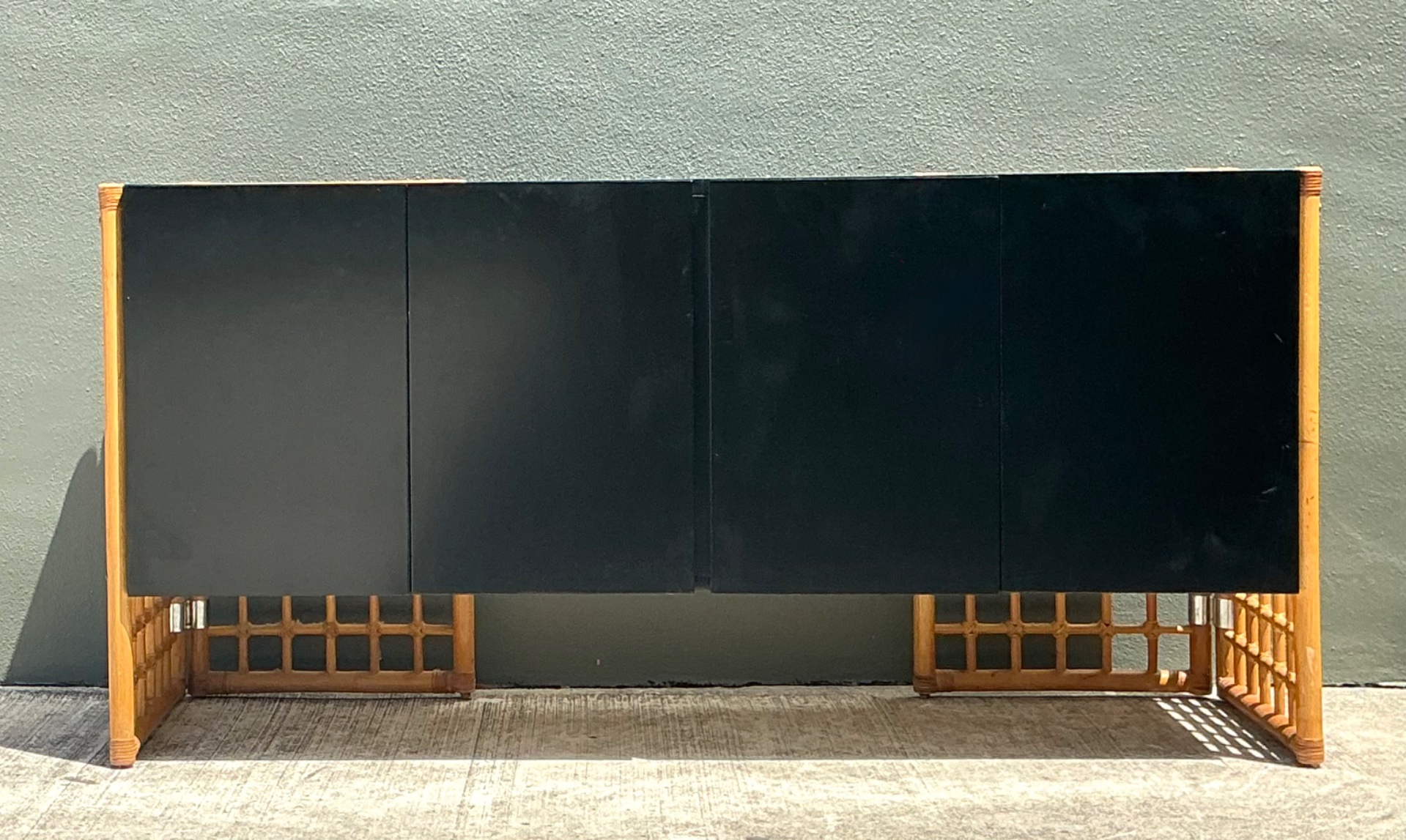 Vintage Rattan and Lacquered Wood Sideboard - Top view