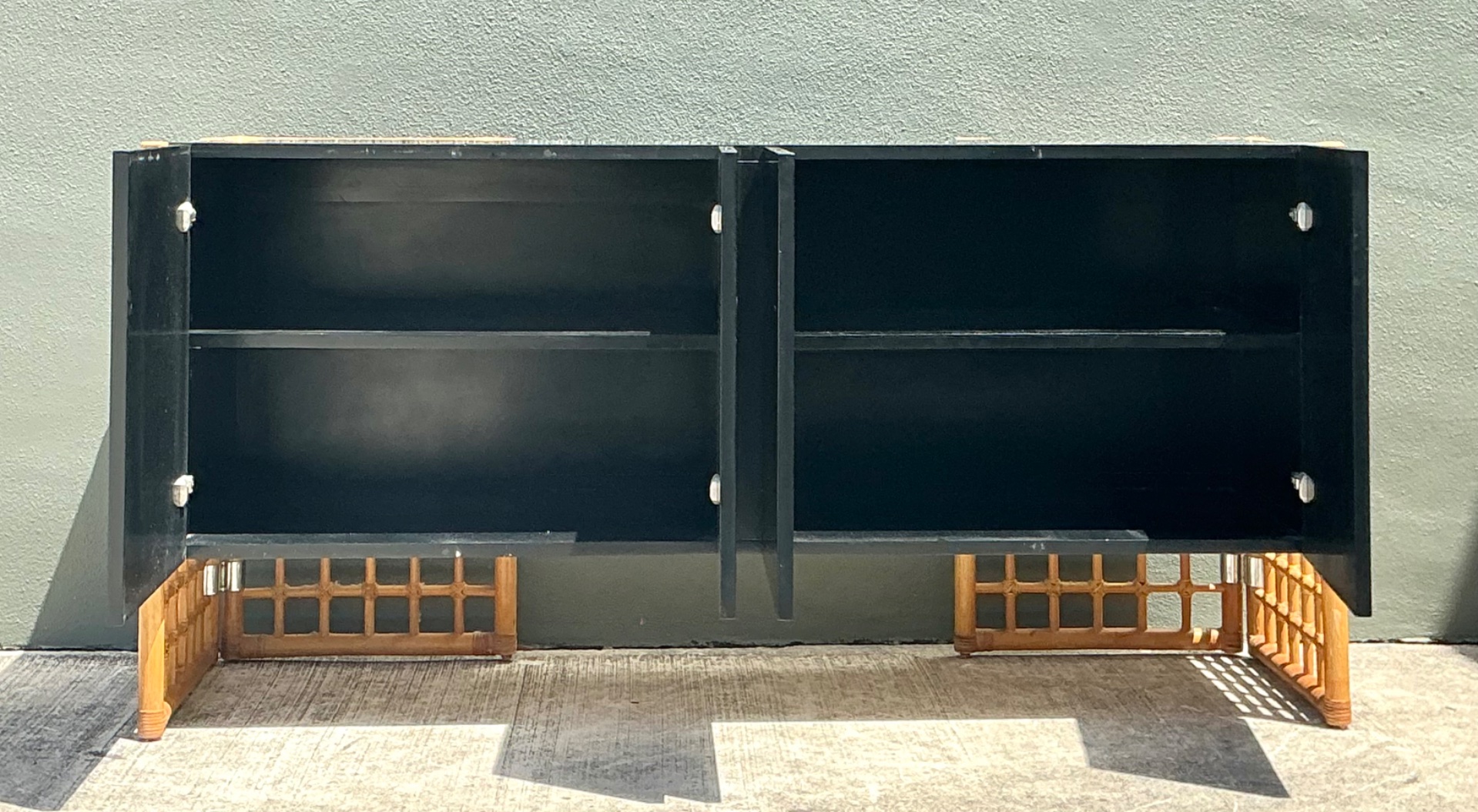 Vintage Rattan and Lacquered Wood Sideboard - Side view