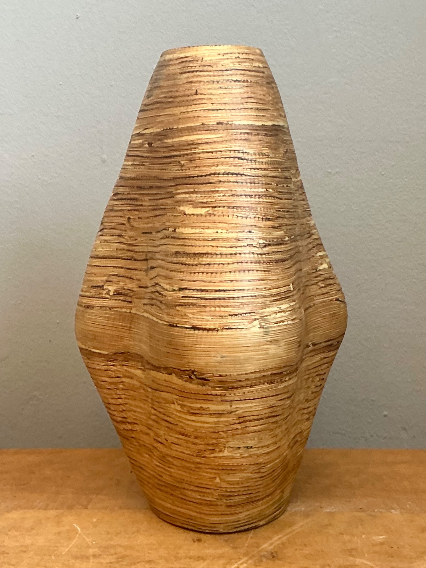 Vintage Textured Wood Decorative Vase - Back view