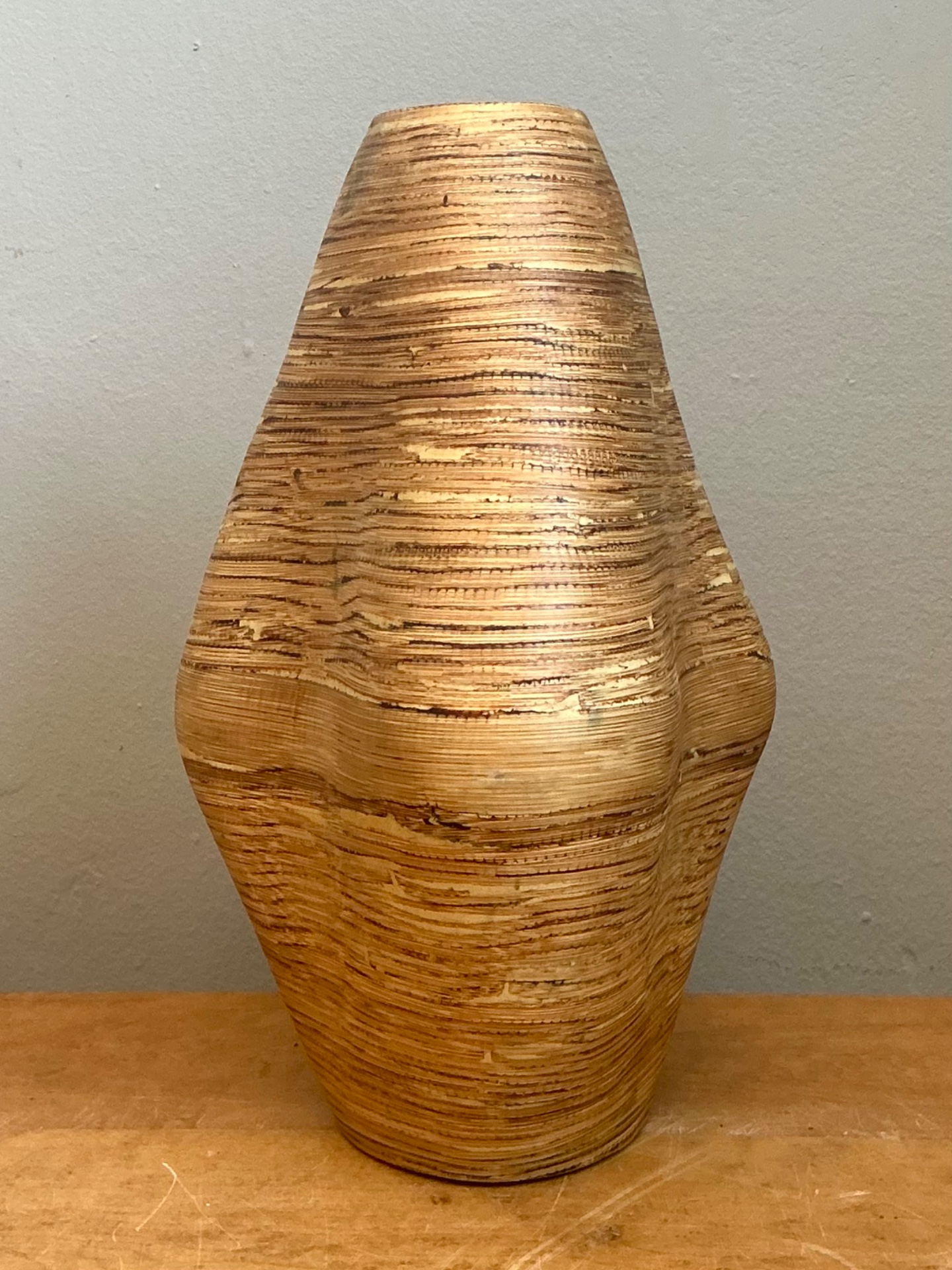 Vintage Textured Wood Decorative Vase - Side view