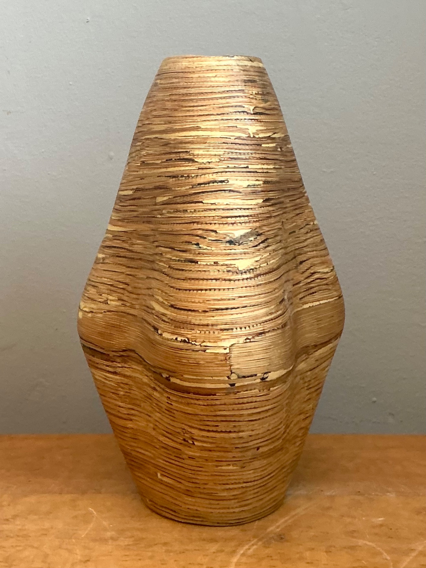 Vintage Textured Wood Decorative Vase - Detail view