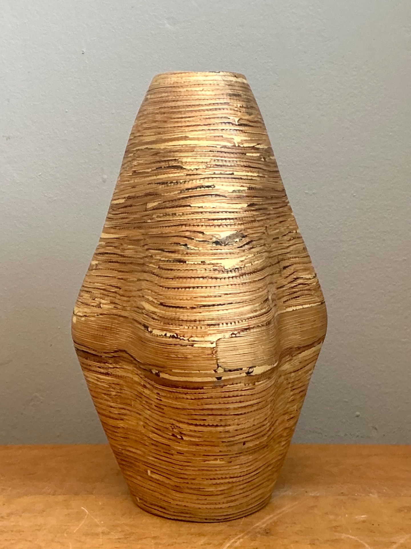 Vintage Textured Wood Decorative Vase - Top view