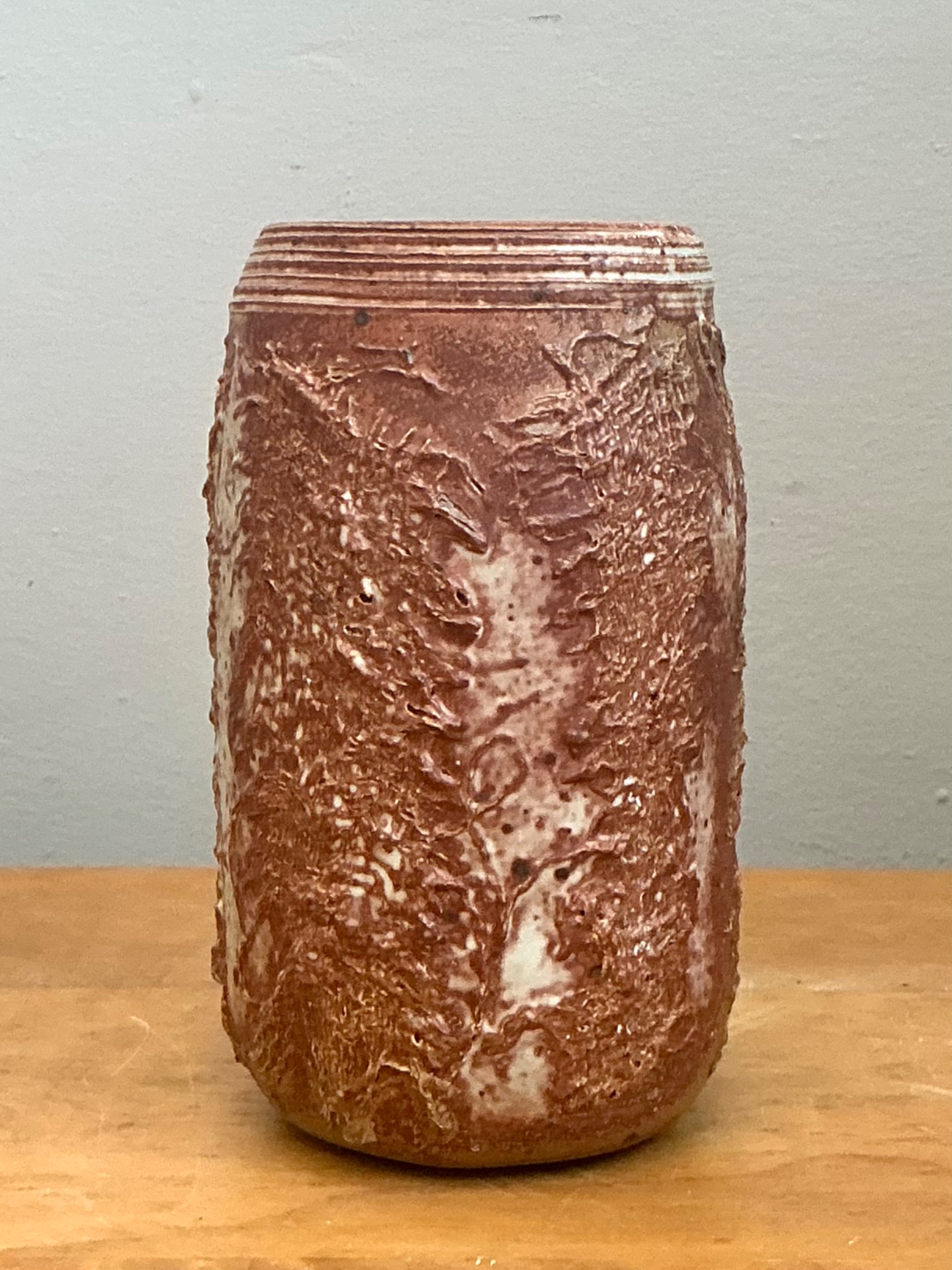 Vintage Brown Textured Studio Pottery Vase - Top view