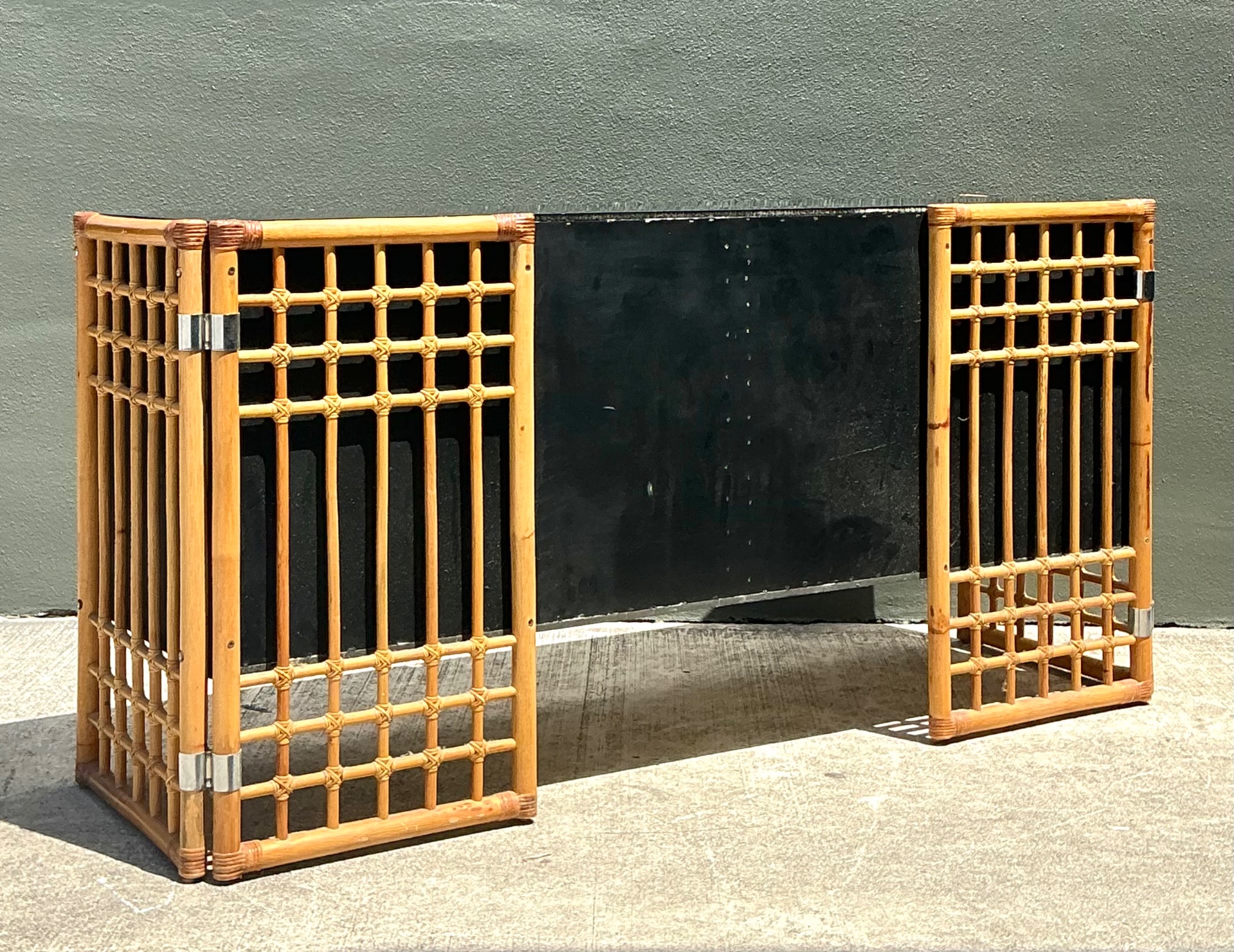 Vintage Rattan and Lacquered Wood Sideboard - Back view