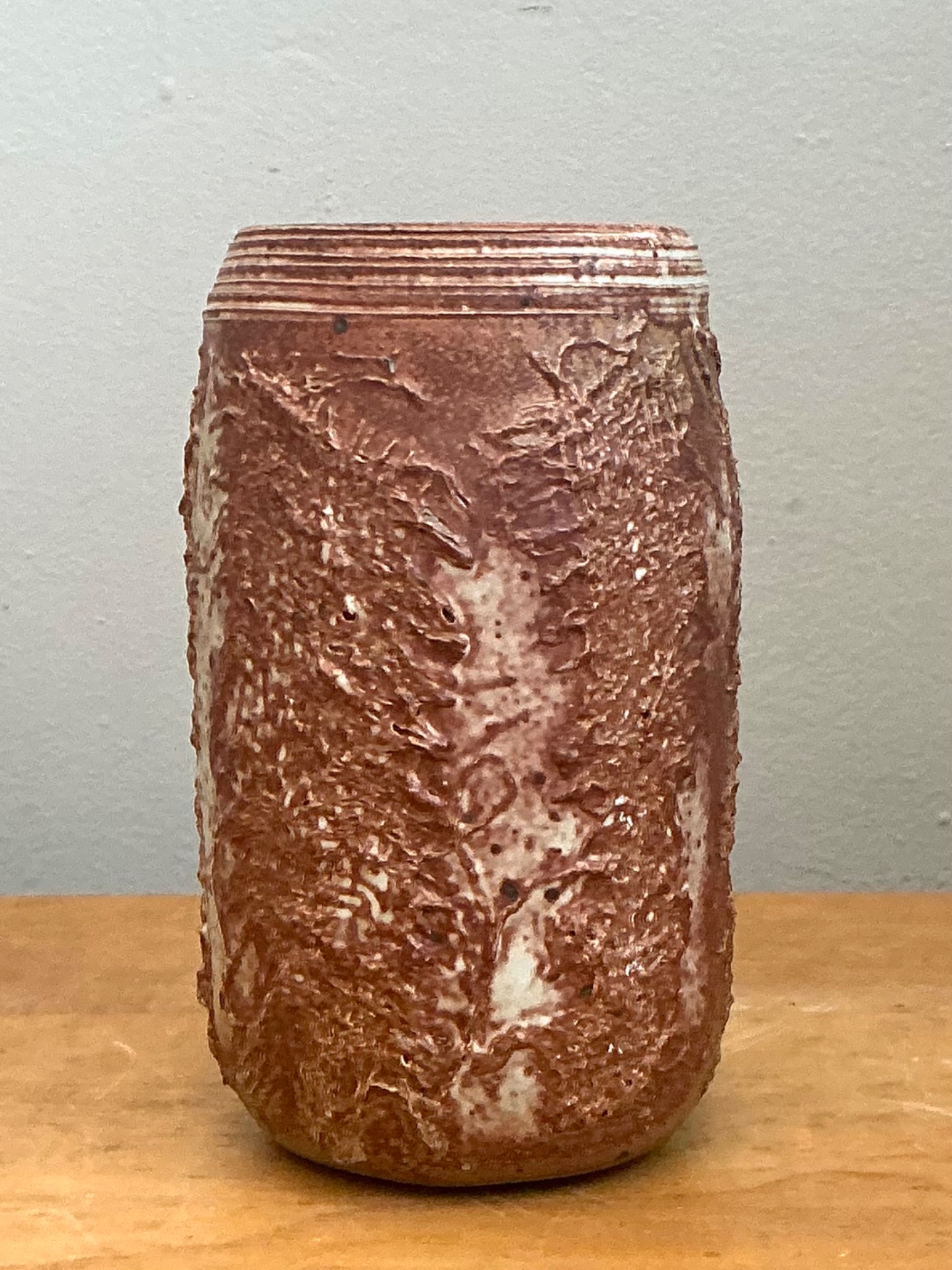 Vintage Brown Textured Studio Pottery Vase - Back view