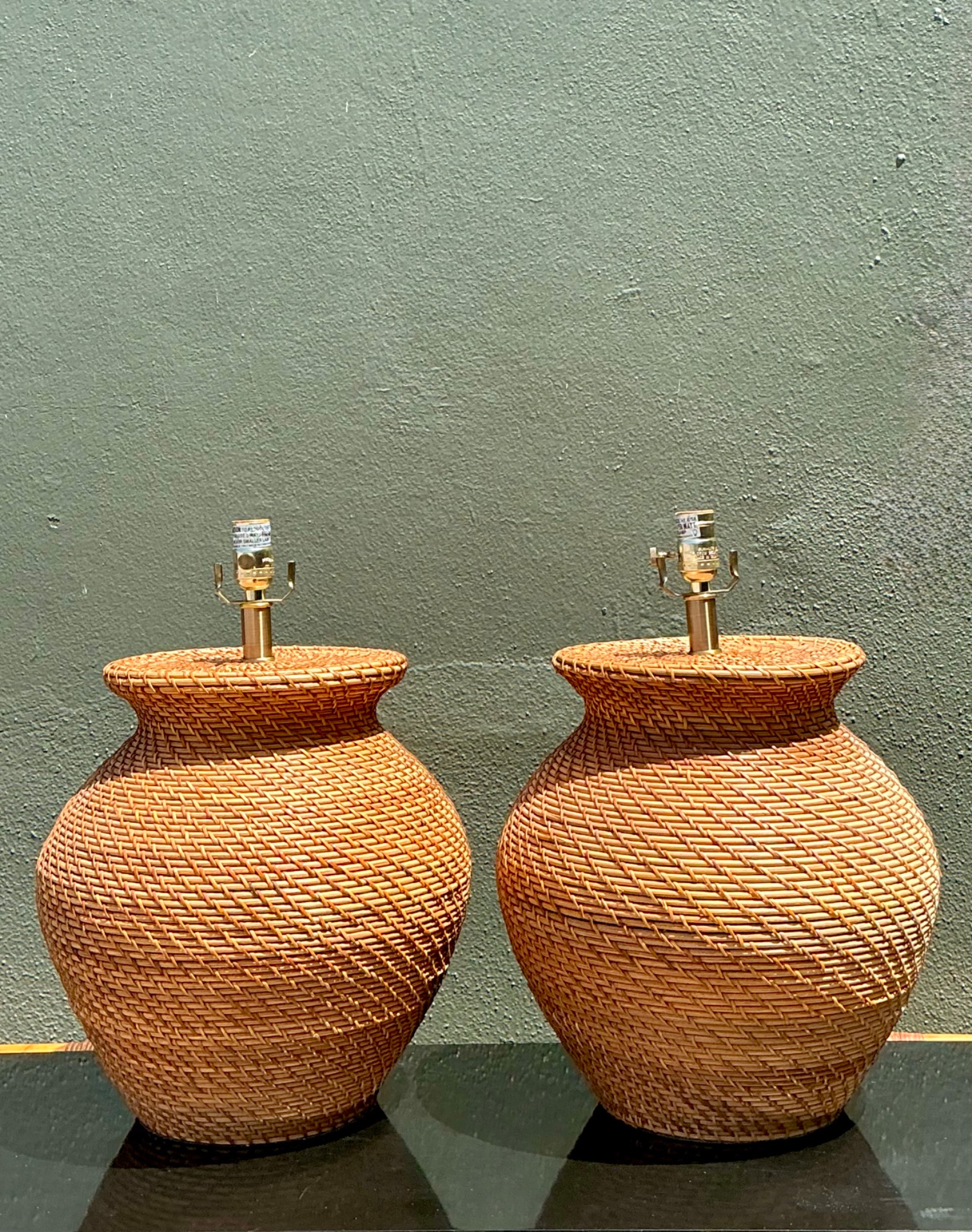 Vintage Ralph Lauren Woven Rattan Table Lamps - A Pair - Detail view