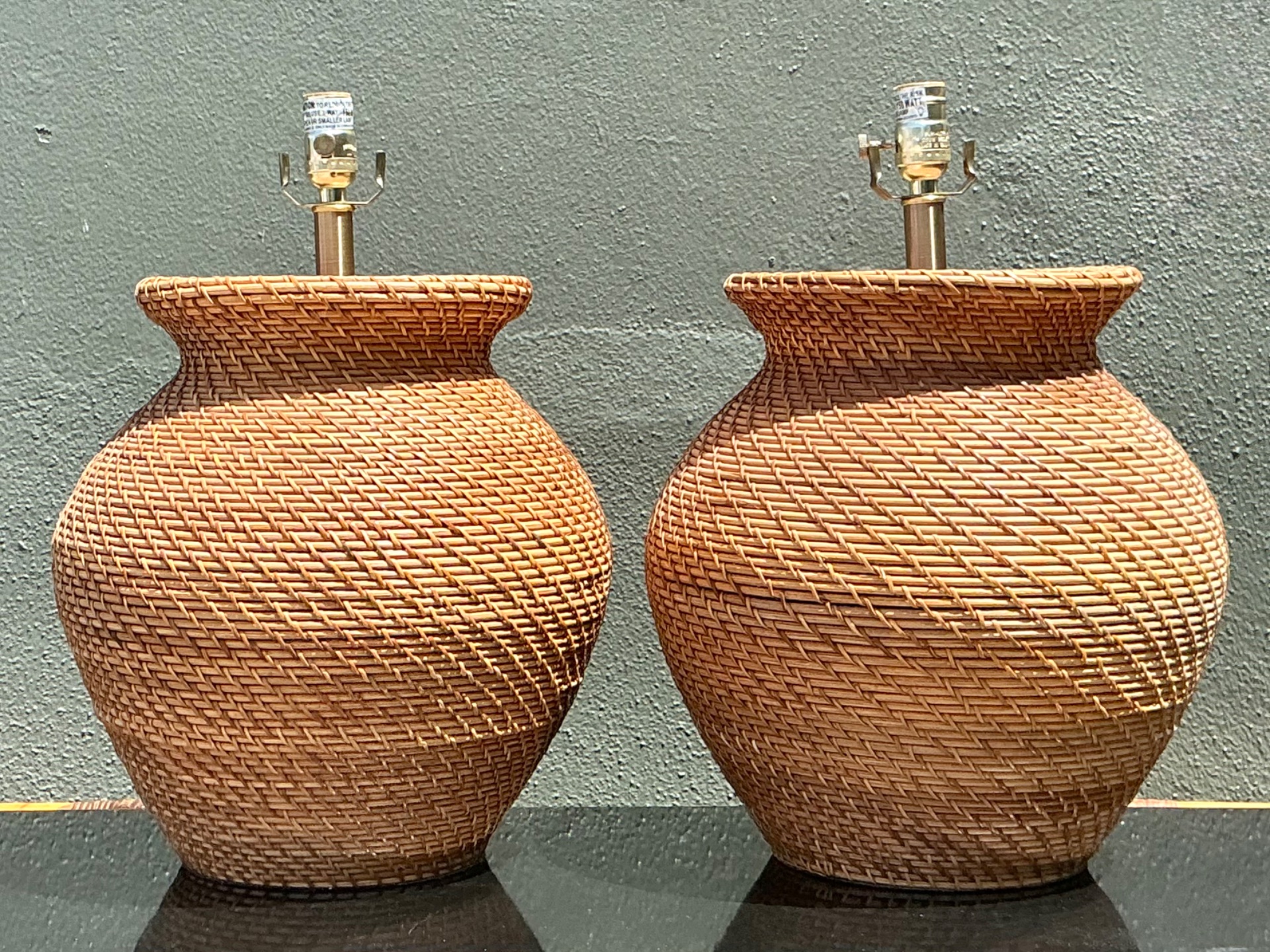 Vintage Ralph Lauren Woven Rattan Table Lamps - A Pair - Top view