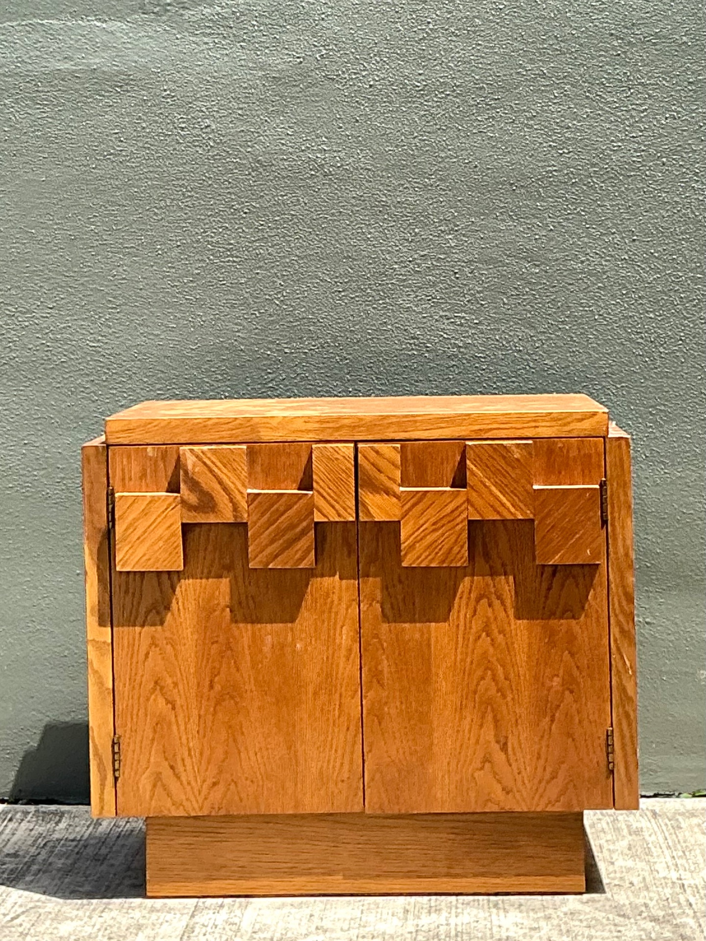 Vintage Brutalist Geometric Wood Cabinet - Top view