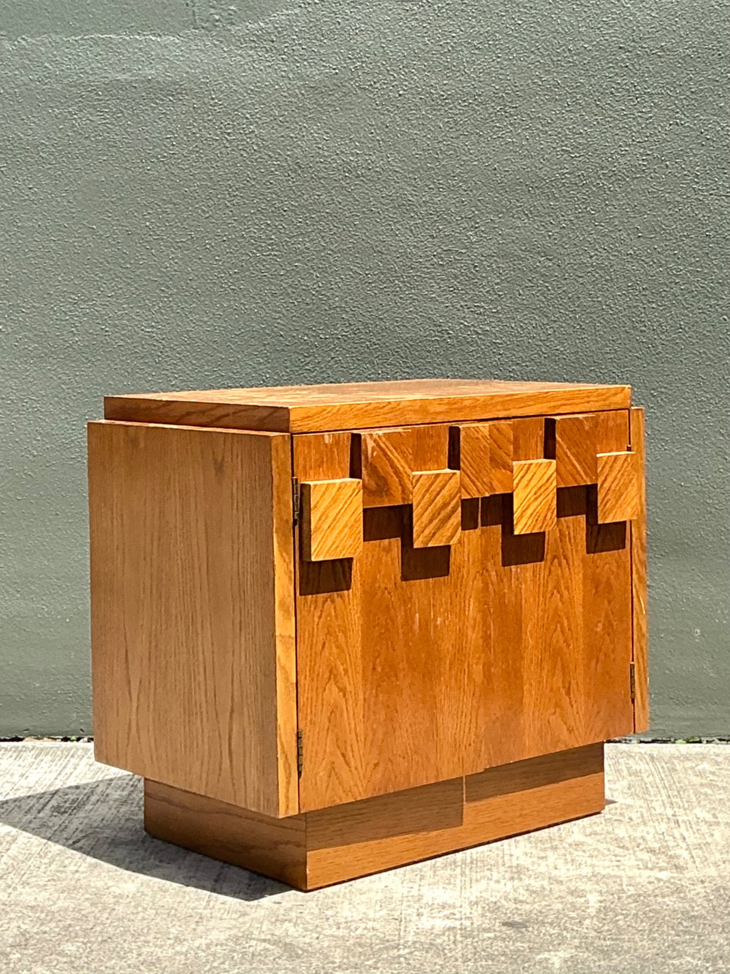 Vintage Brutalist Geometric Wood Cabinet - Back view