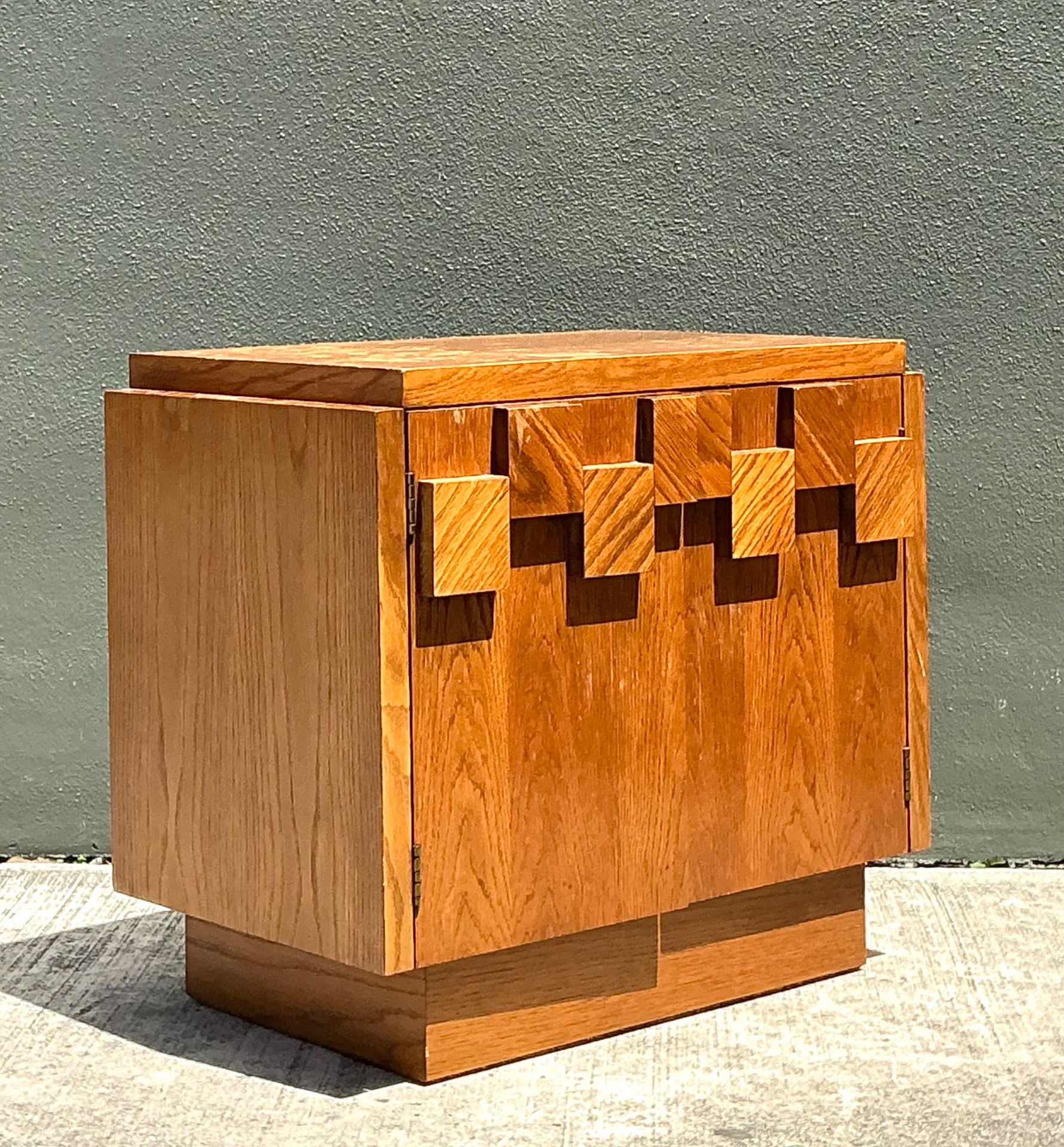 Vintage Brutalist Geometric Wood Cabinet - Side view