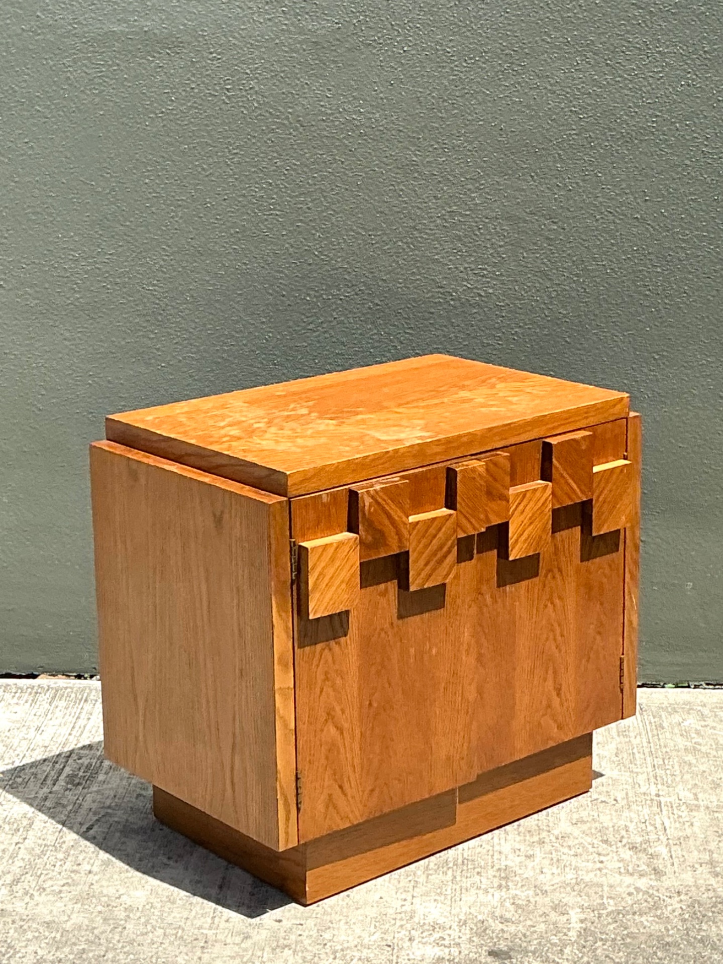 Vintage Brutalist Geometric Wood Cabinet - Top view