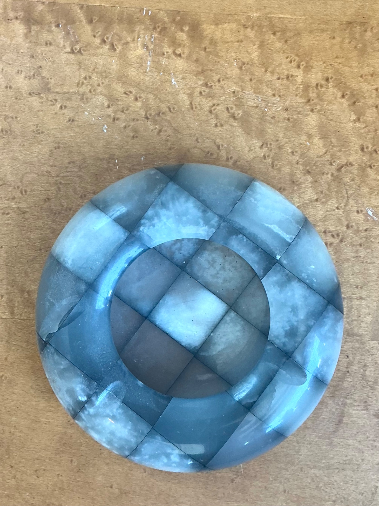 Vintage Checkered Stone Decorative Dish - Detail view