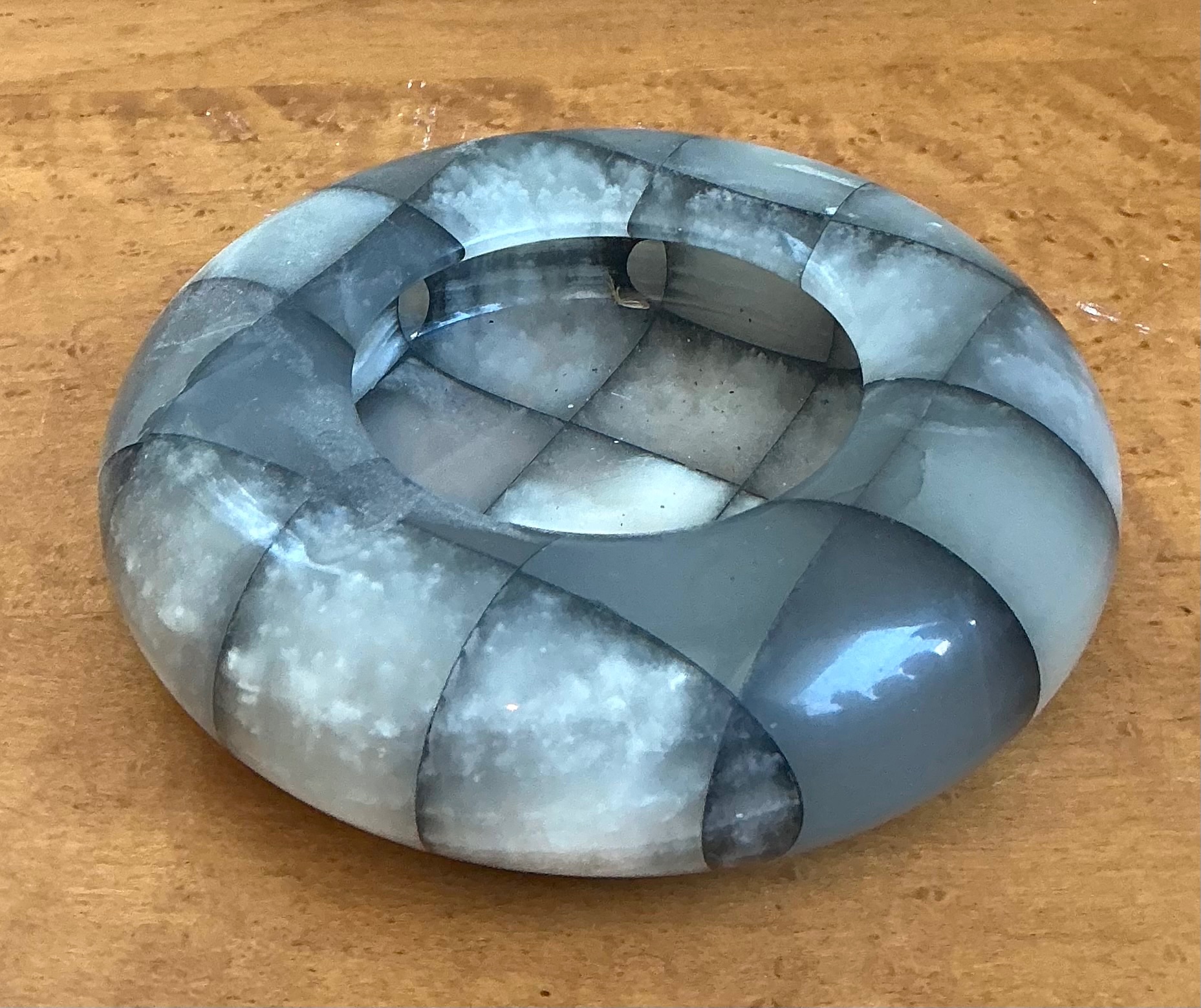 Vintage Checkered Stone Decorative Dish - Top view