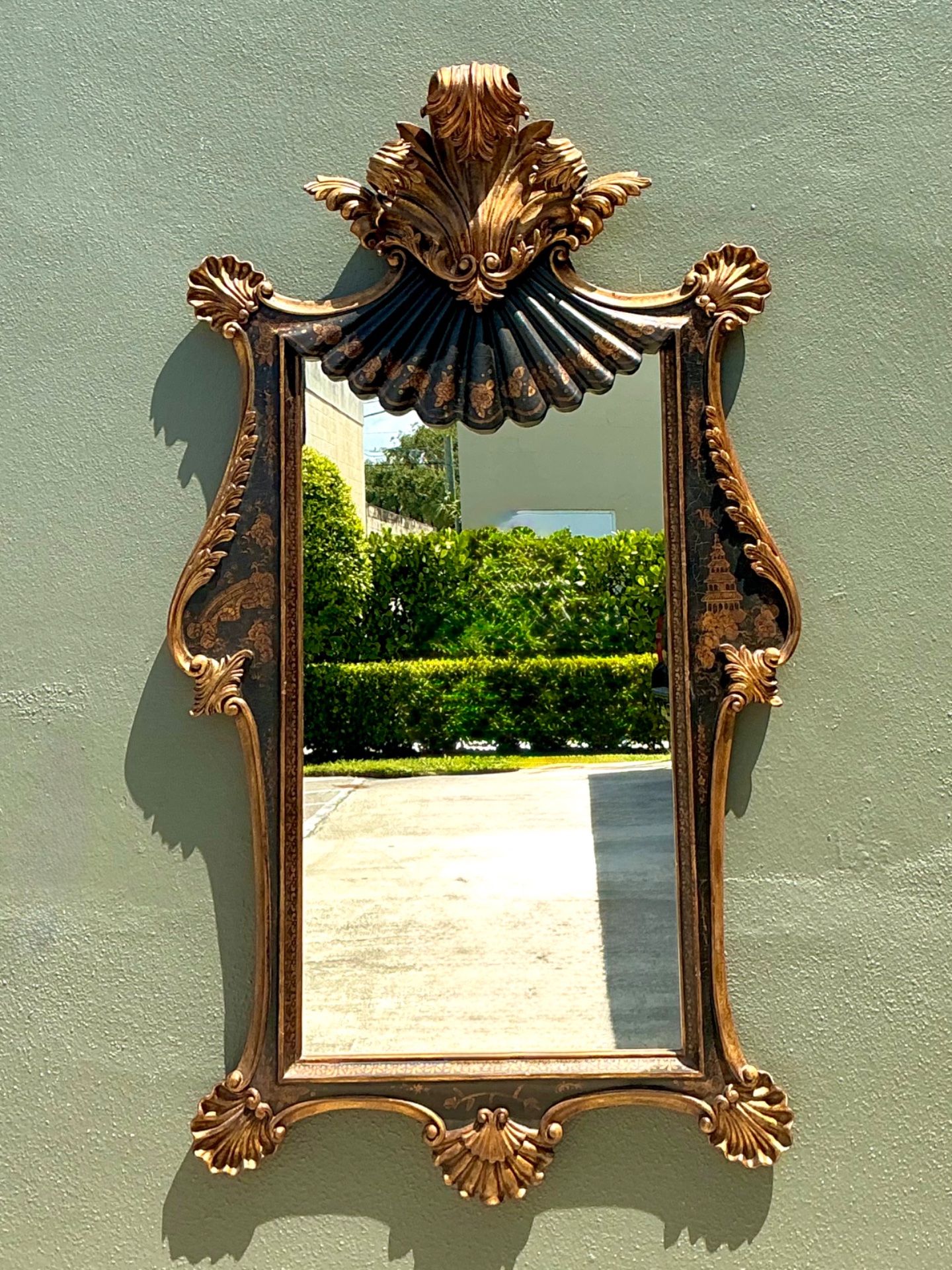 Vintage William Switzer Gilt Chinoiserie Wall Mirror - Top view