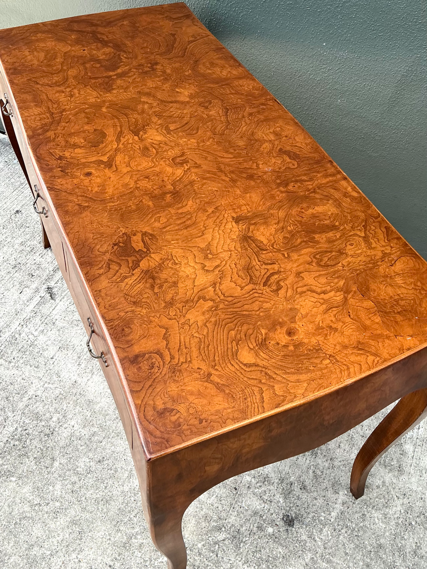 Vintage Italian Burl Wood Writing Desk - Side view
