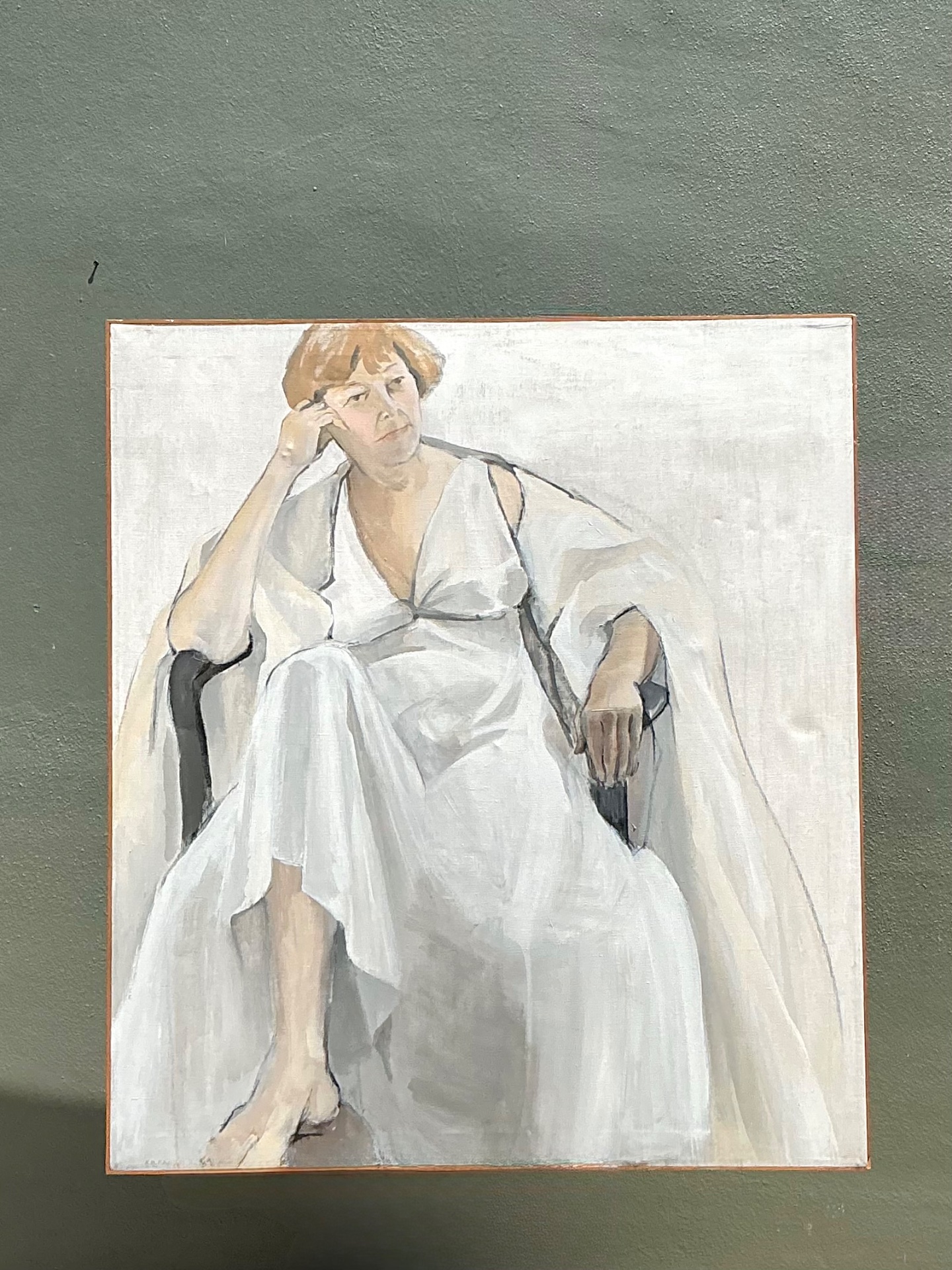 Vintage Portrait of Seated Woman Oil Painting - Side view