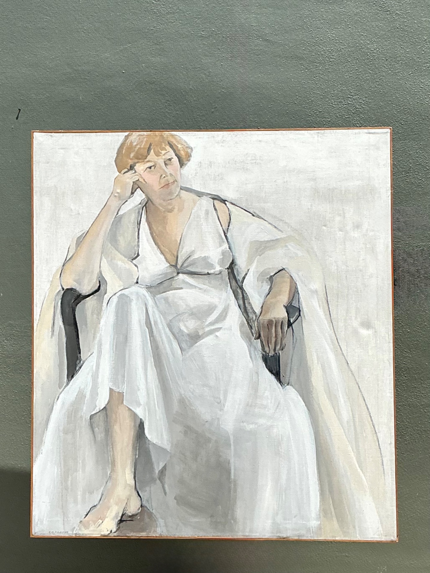 Vintage Portrait of Seated Woman Oil Painting - Detail view