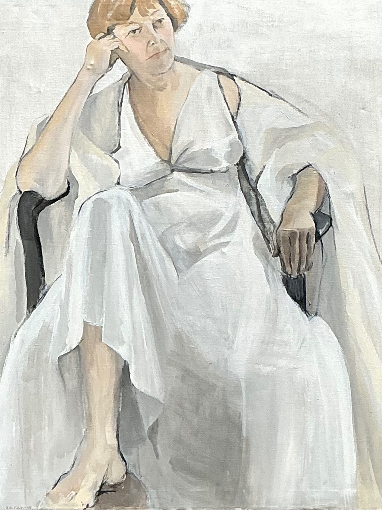 Vintage Portrait of Seated Woman Oil Painting - Top view