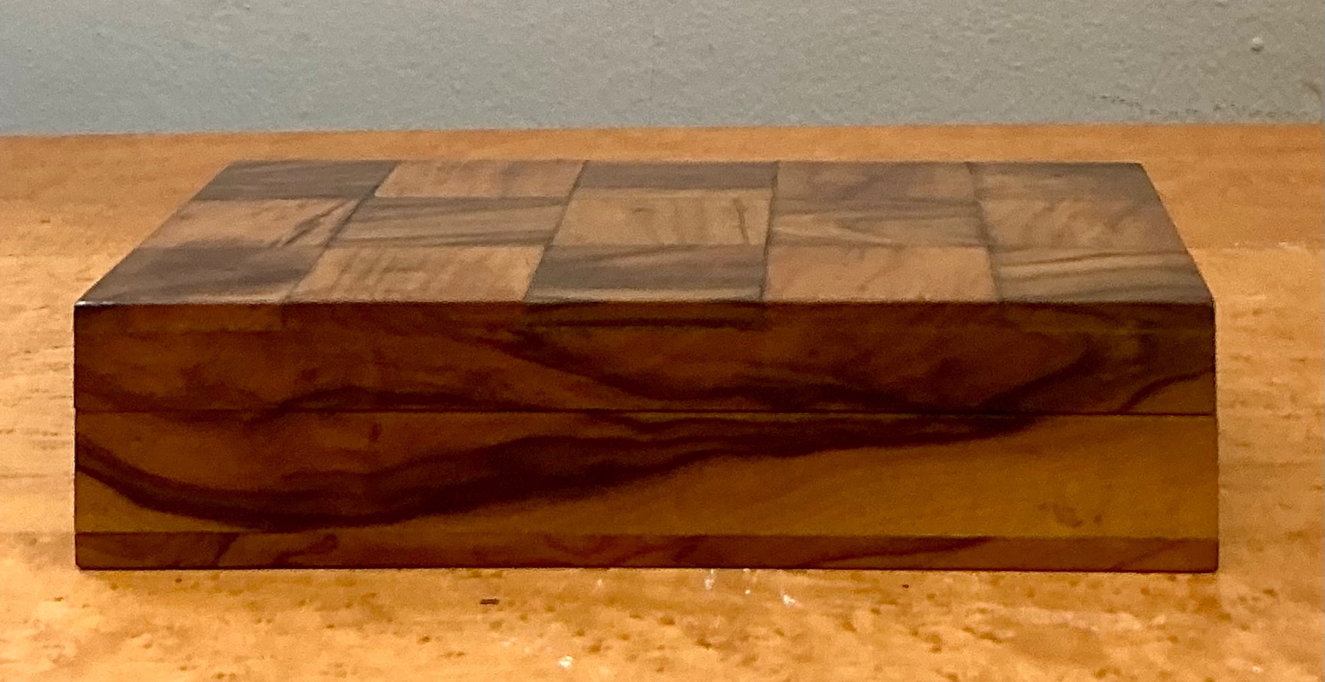 Vintage Checkered Wood Decorative Box - Back view
