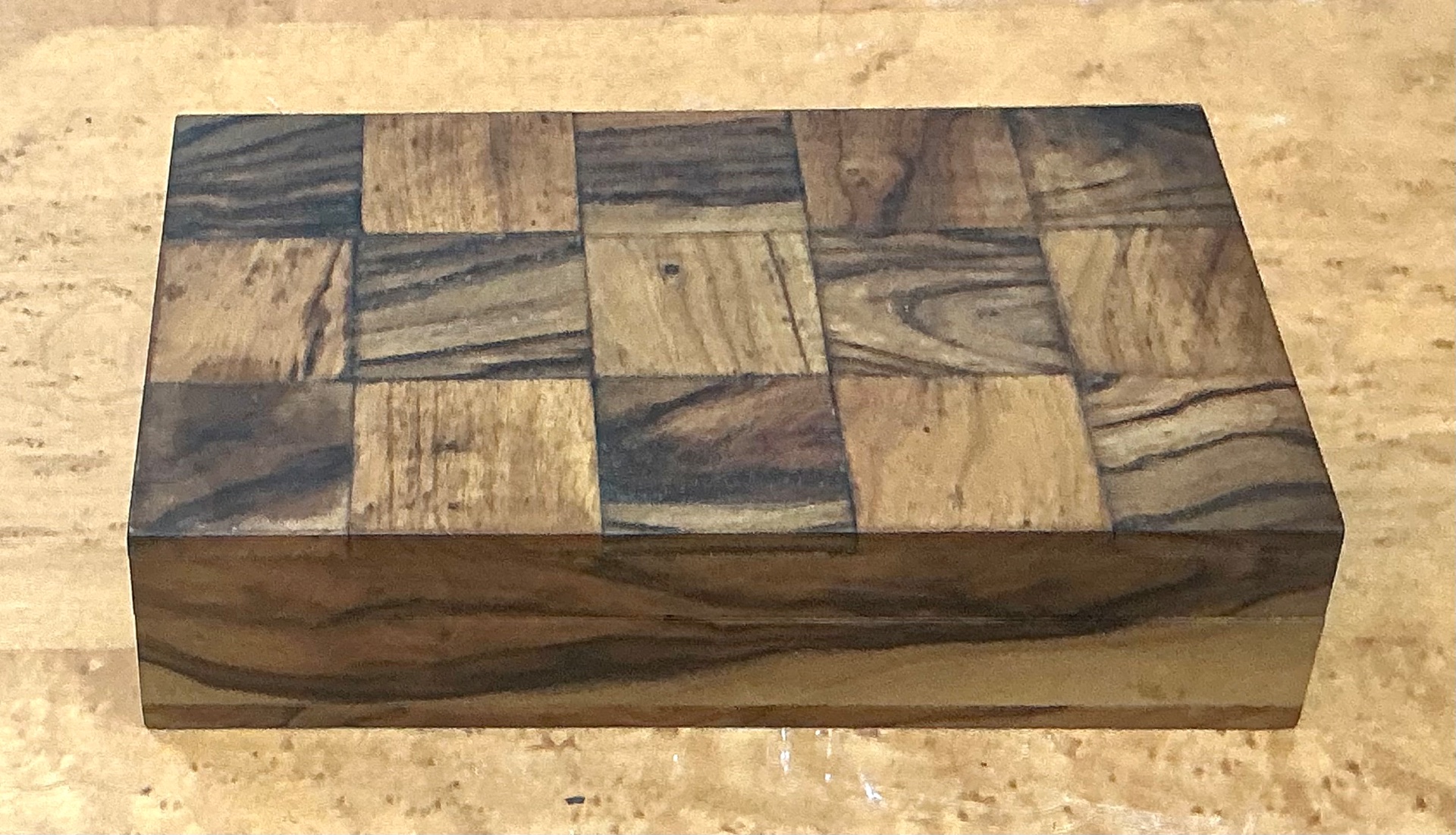 Vintage Checkered Wood Decorative Box - Side view