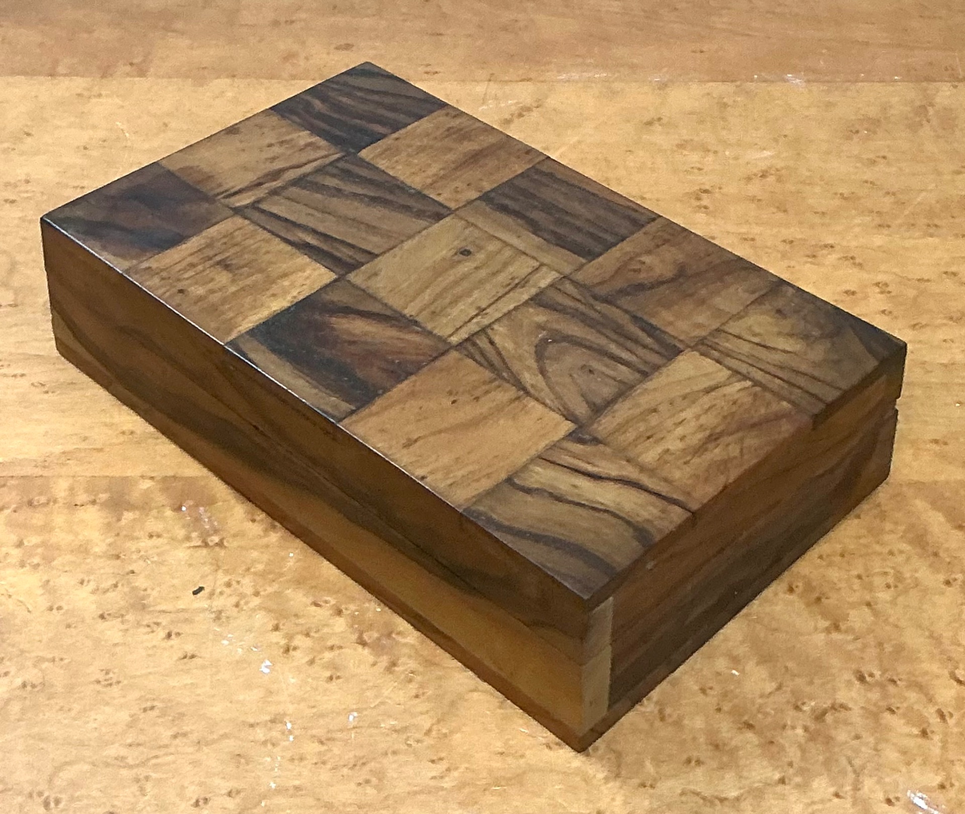 Vintage Checkered Wood Decorative Box - Top view