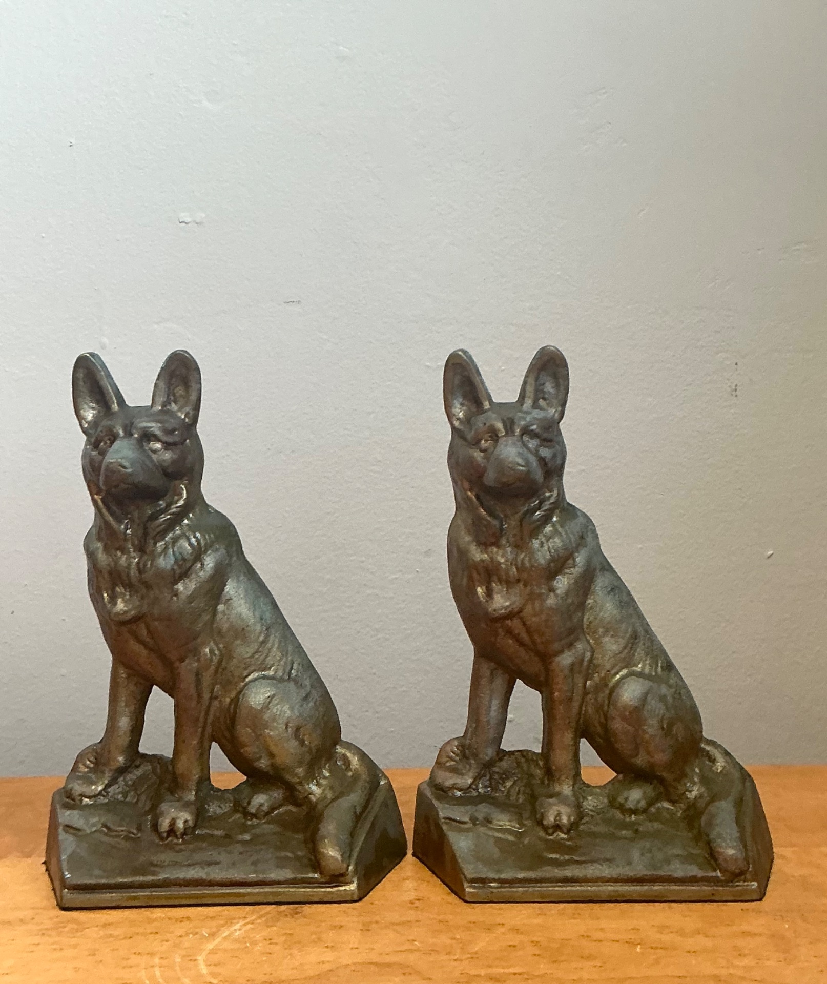 Vintage Bronze Dog Bookends - A Pair - Side view