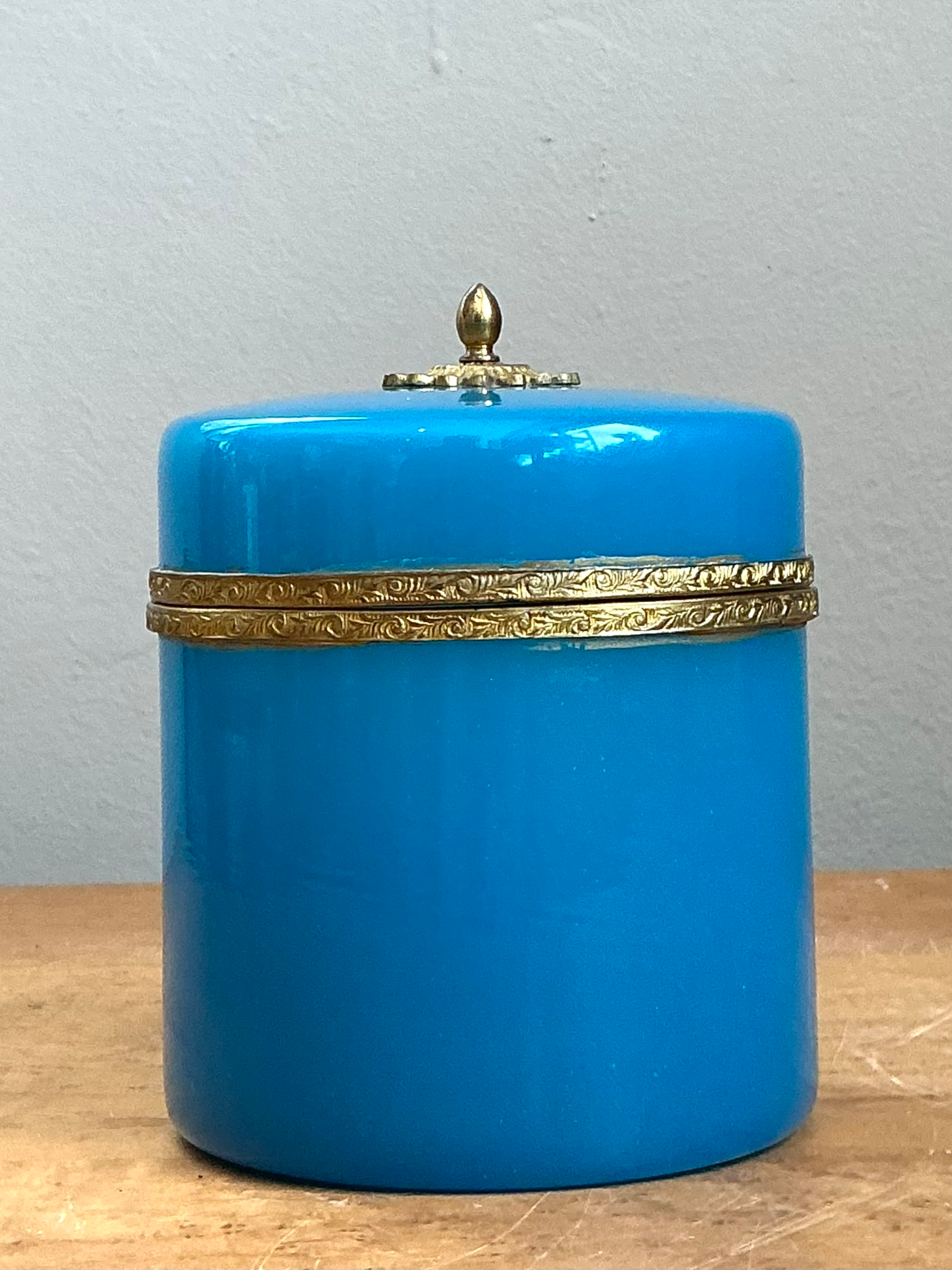 Vintage French Opaline Round Box - Side view